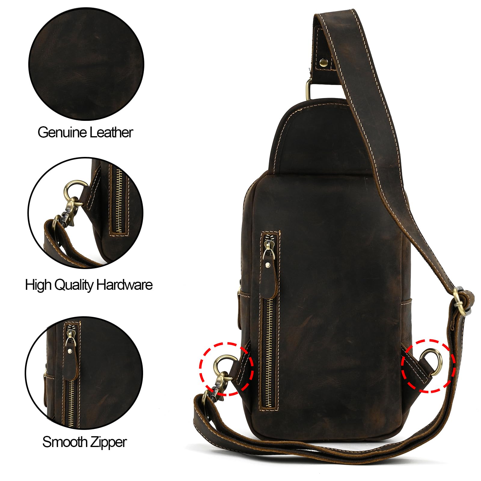 Men's Leather Crossbody Chest Sling Bag - Fashionable Casual Travel & Hiking Shoulder Strap Bag (Dark Brown) - Perfect for Outdoor Adventures, Daily Commute & Hands-Free Convenience