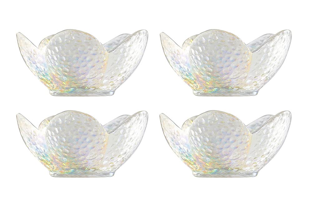 Mozacona 4-Piece Colorful Glass Sakura-Shaped Seasoning Dishes - Small Dipping Bowls & Appetizer Plates for Sushi, Soy Sauce, Snacks - Perfect for Japanese Dining, Party Serving & Home Decor
