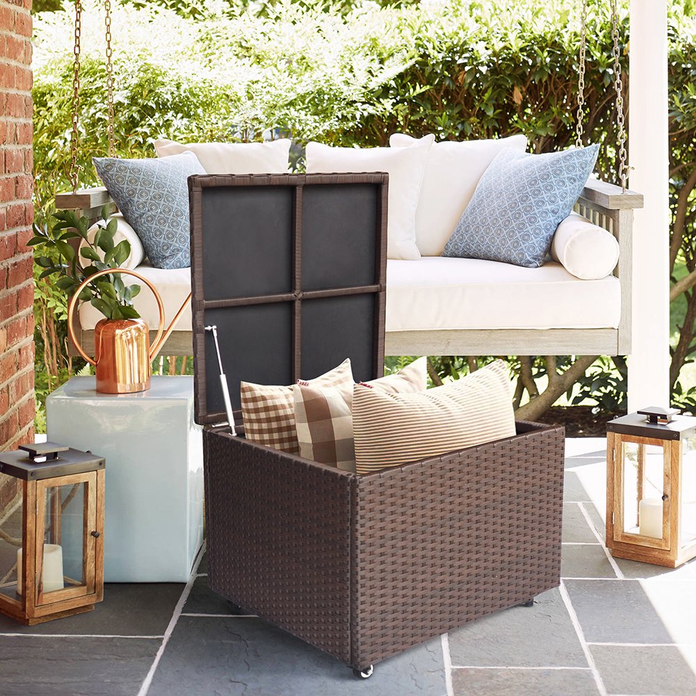 ATR ART TO REAL Outdoor Patio Wicker Storage Deck Box - Rust-Resistant Aluminum Frame & Durable Resin Rattan - Perfect for Garden, Poolside, and Backyard Organization
