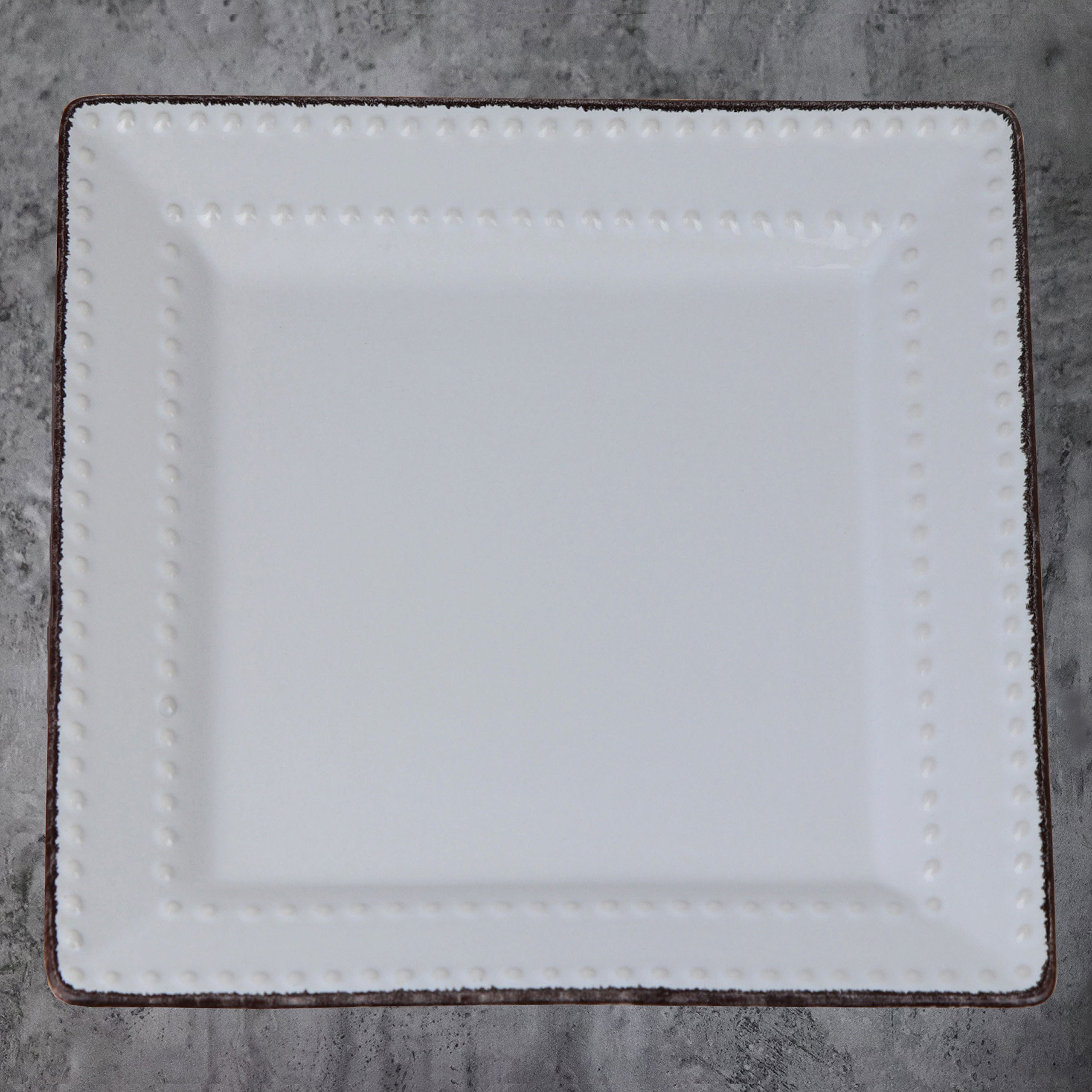 16-Piece Square Beaded Stoneware Dinnerware Set - Elegant White Square Plates & Bowls for Dinner Parties, Weddings & Special Events - Durable Stoneware Dish Set for Hosting, Entertaining & Family Gatherings