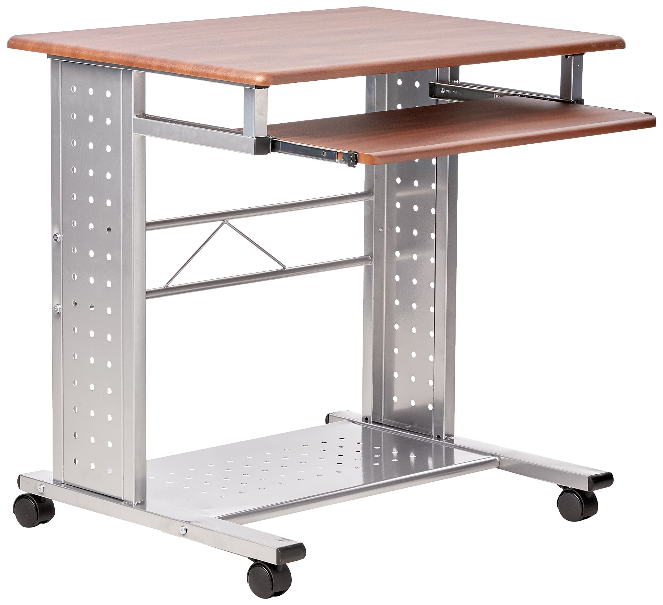 Safco SOHO Mobile Workstation - Medium Size Cherry Wood & Metallic Gray Rolling Desk for Home Office, Small Business & Workspace Organization