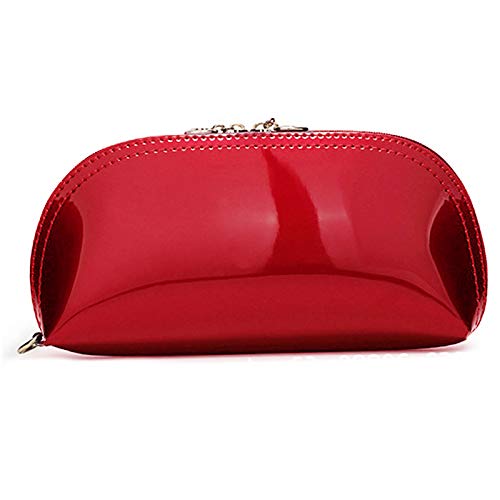 ZLMBAGUS Fashion Cosmetic Bag - Patent Leather Makeup Pouch with Wristlet & Zipper - Travel Organizer for Makeup, Jewelry & Coins - Stylish Red Clutch for Women's Daily Use & Special Occasions