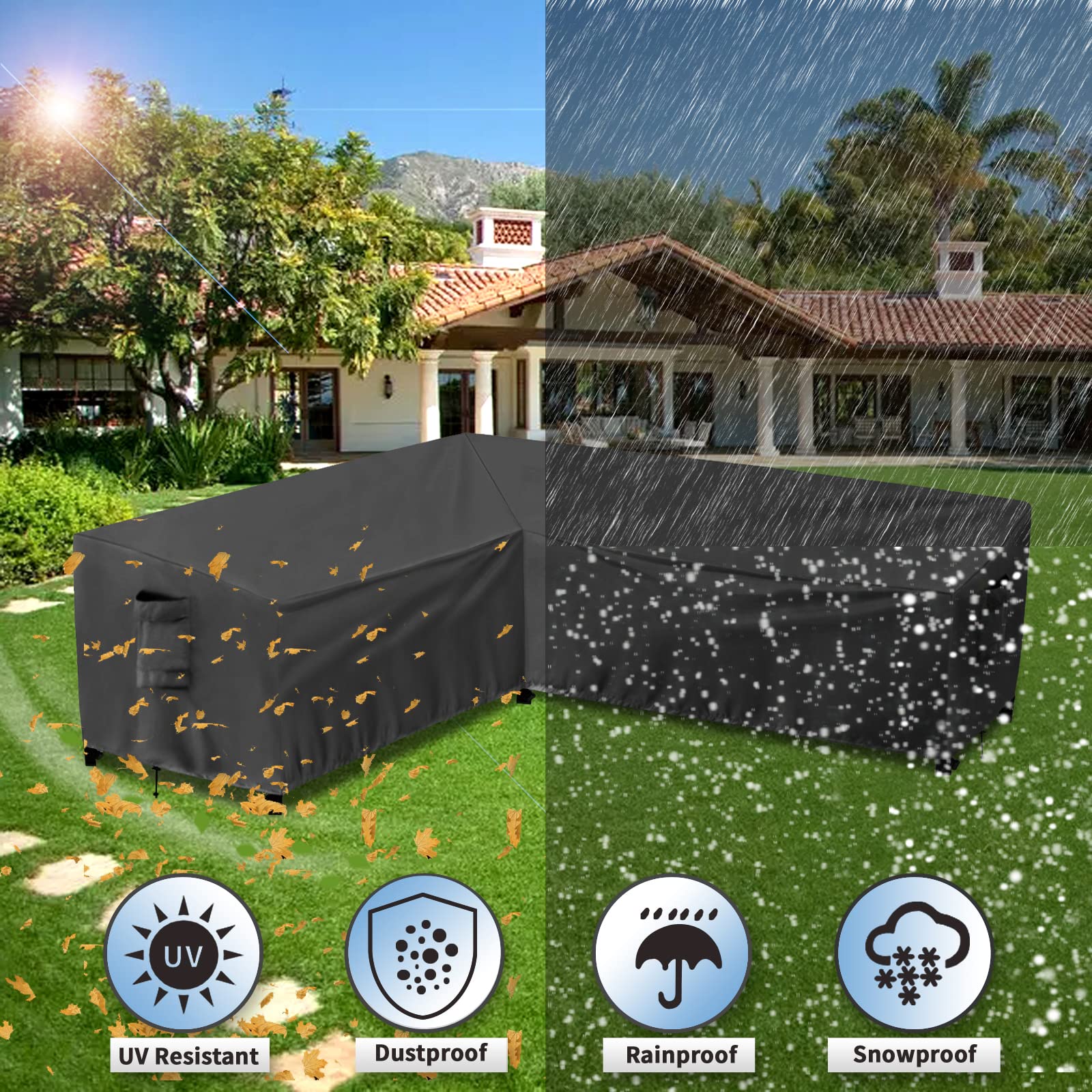 PureFit Outdoor Sectional Sofa Cover - Waterproof L-Shaped Patio Furniture Protector for Deck, Lawn & Backyard - 83”x104” Left Facing - Black - Perfect for Rainy Weather & Outdoor Entertaining