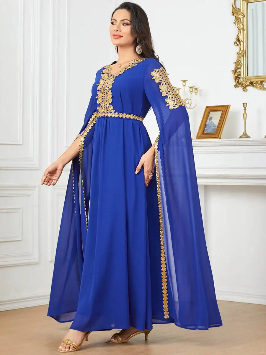 Elegant Eid Arab Caftan Dress with Flowy Chiffon Fabric and Raglan Sleeves - Perfect for Eid Celebrations, Weddings & Special Occasions