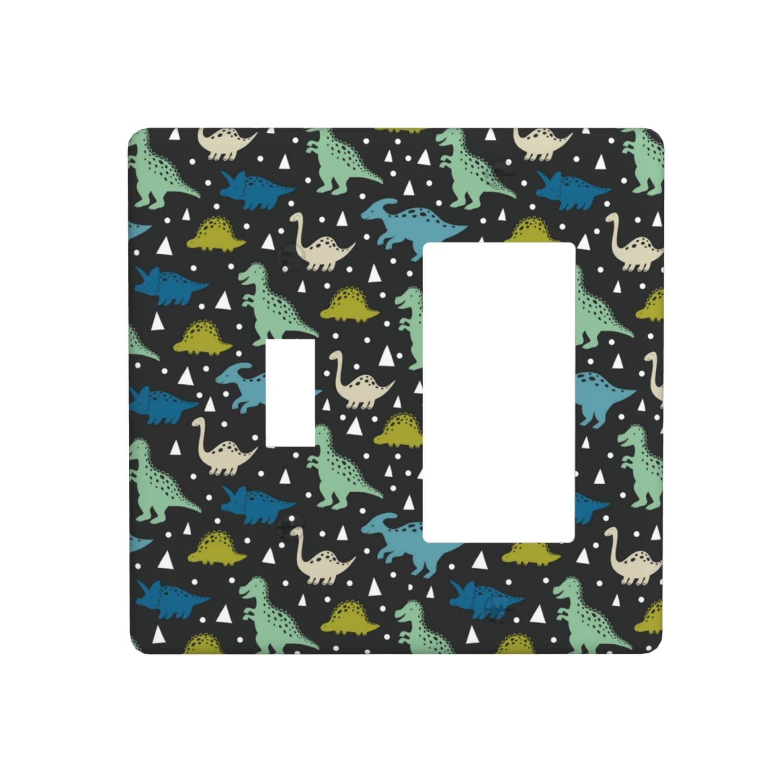 Black Dinosaur 2-Gang Light Switch Cover Plate - Decorative Plastic Electrical Outlet Wall Plate for Bedroom, Bathroom & Kitchen Decor | Dinosaur-Themed Home Improvement Accessory