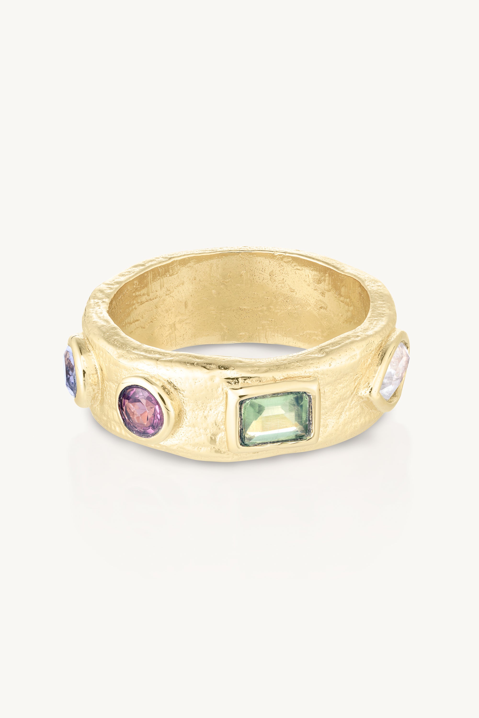 Thick Multi Stone Gold Band Ring for Women - Elegant Stackable Jewelry for Weddings, Parties & Everyday Wear