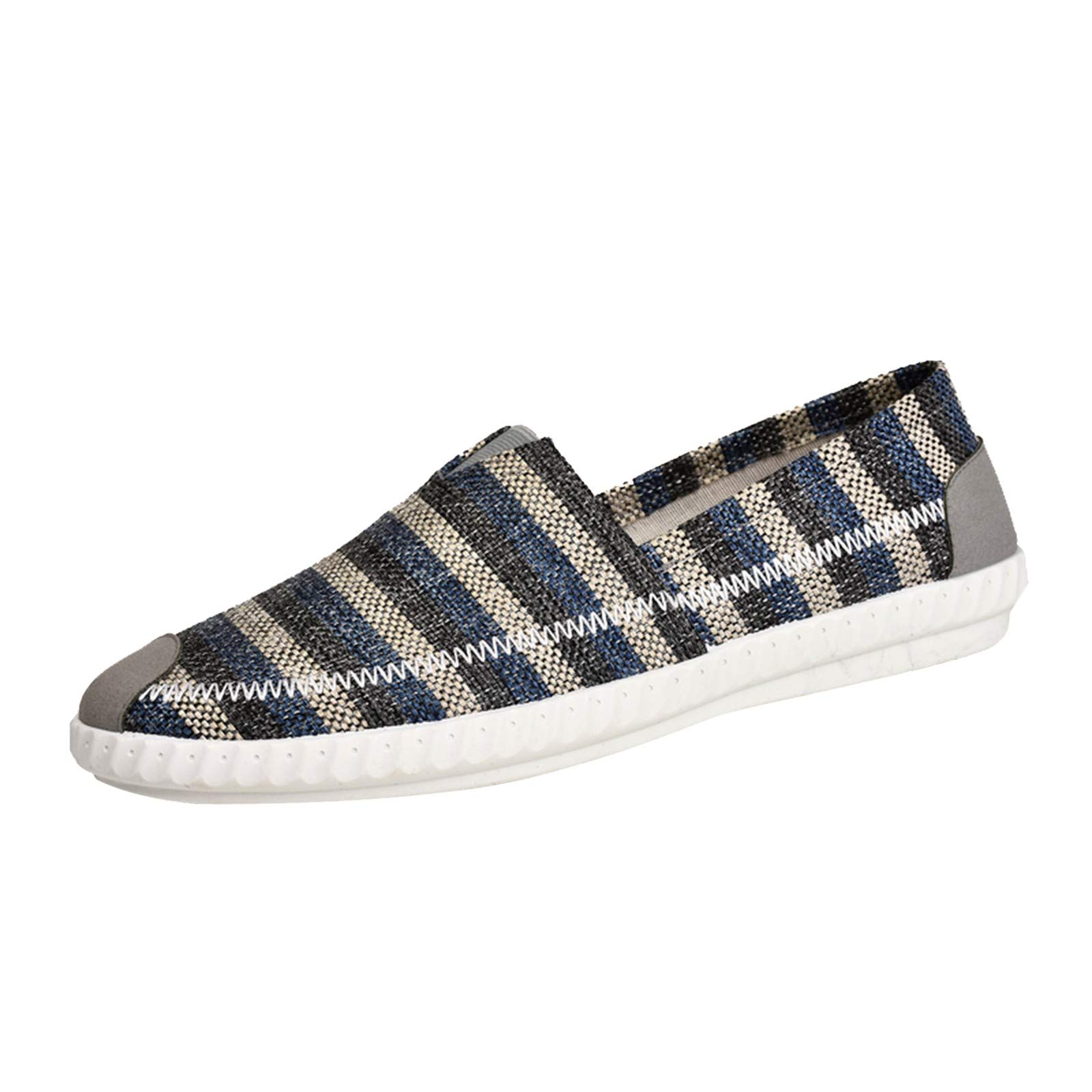 Breathable Linen Striped Canvas Slip-On Shoes for Men - Comfortable Casual Loafers for Summer, Travel & Everyday Wear