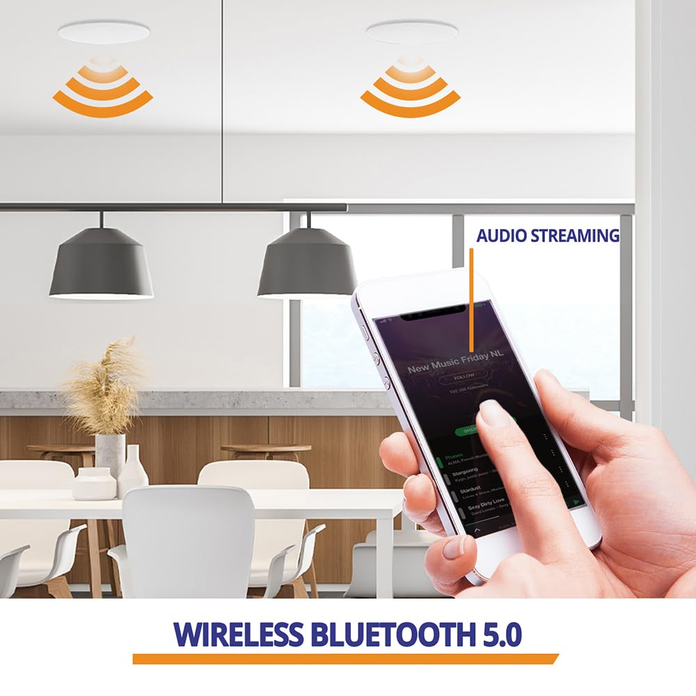 PD NCBT604 4-Speaker Wireless Bluetooth Ceiling Speaker System - Home Audio with Surround Sound for Living Room, Bedroom & Kitchen | Indoor Wireless Music Streaming & Multi-Room Setup