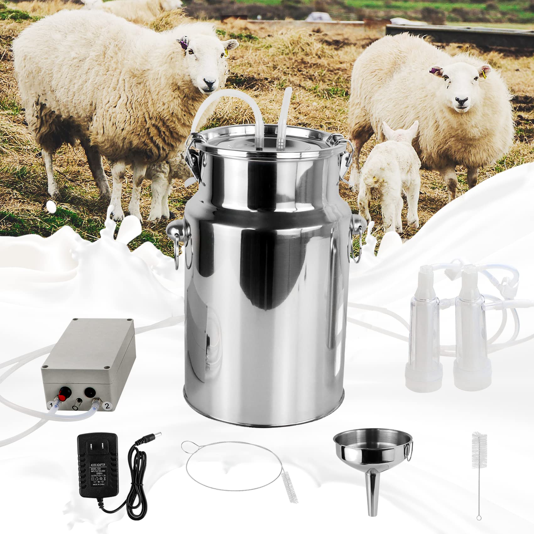 2025 Upgraded 7L Electric Goat Milking Machine - Adjustable Suction Pulsation Vacuum System with Stainless Steel Bucket | Portable Livestock Milker for Small Farms & Homesteads (US Plug) | Perfect for Dairy Goats, Sheep & Small Livestock