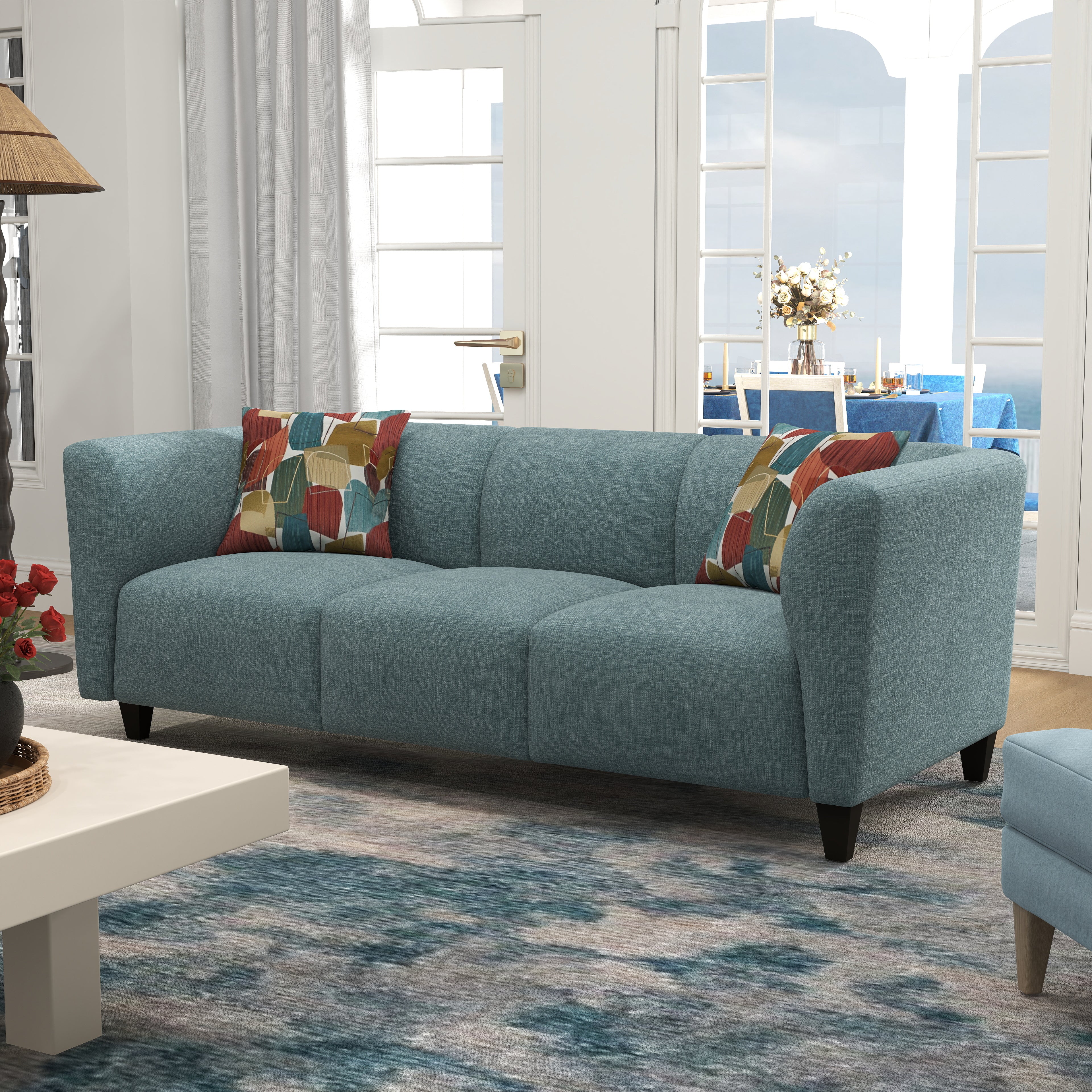 Roundhill Furniture Della Upholstered Sofa and Loveseat Set - Modern Living Room Furniture for Small Spaces | Perfect for Apartments, Condos & Cozy Homes