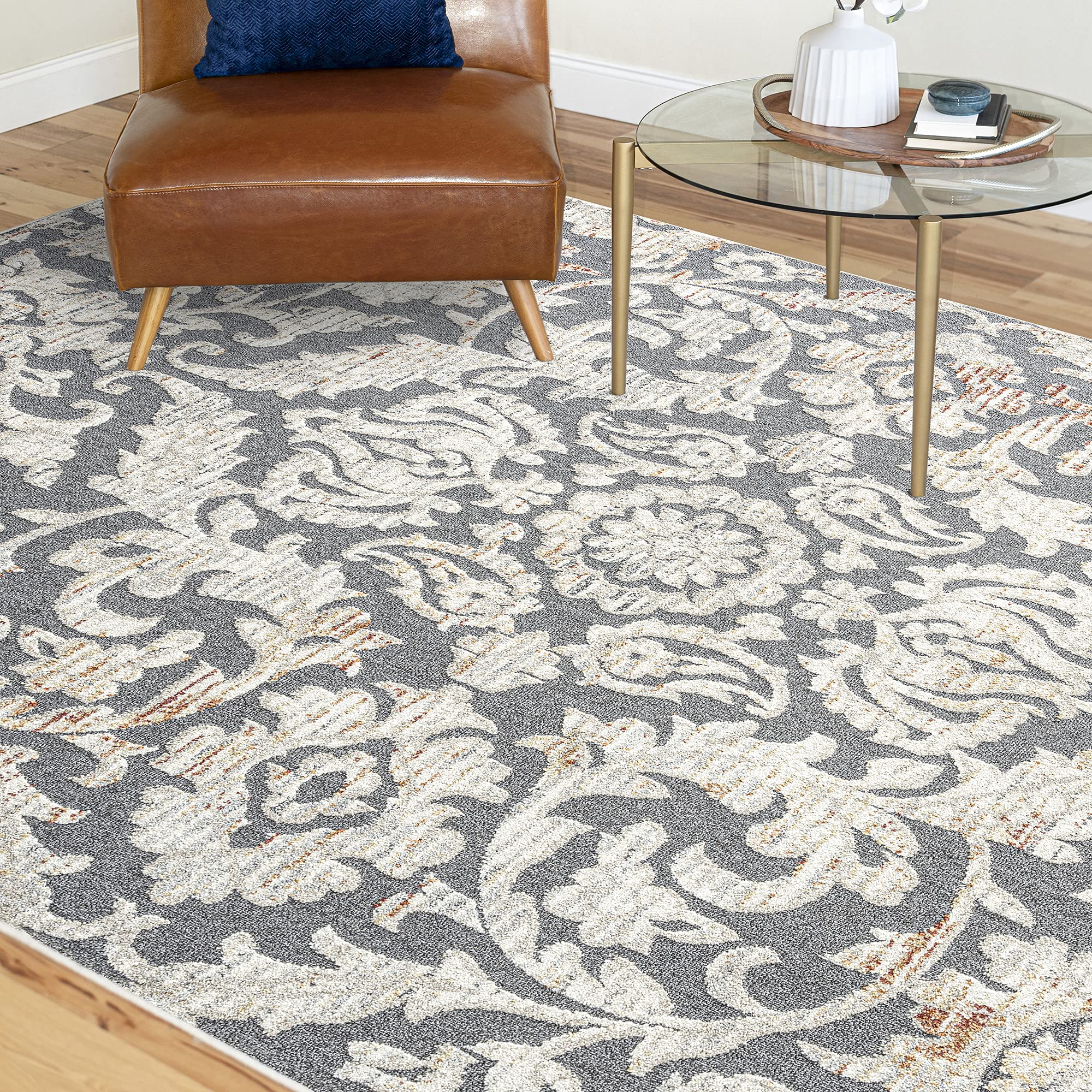 Murrin Cream Large 9x12 Area Rug - Soft Plush Living Room Rug, Dining Room Carpet, Bedroom Floor Mat - Indoor Entryway Runner for Home Decor - Floral Transitional Design - Perfect for Cozy Spaces & High-Traffic Areas