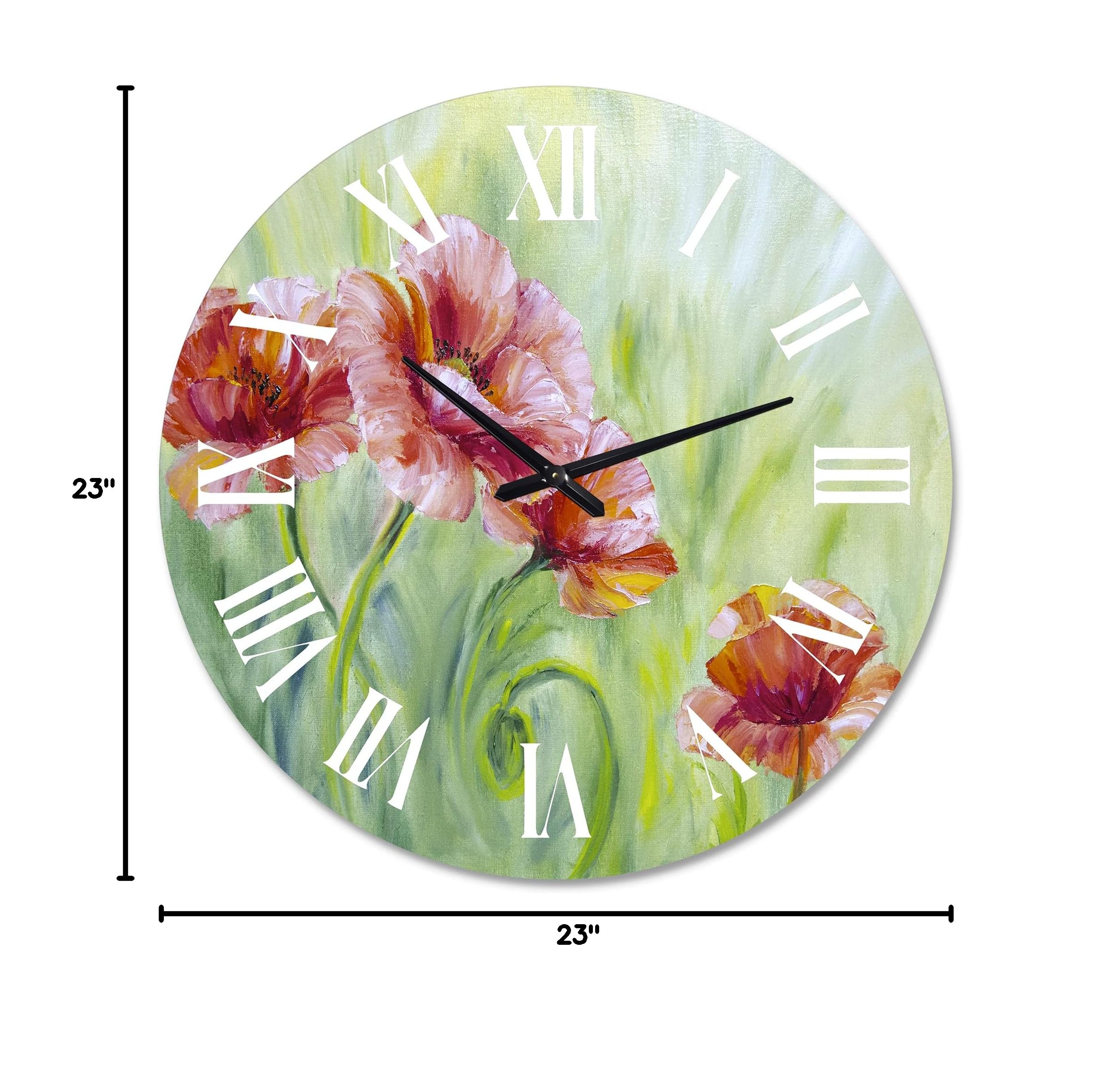 Red Blossoming Poppies II Large Wall Clock - Traditional Floral Design for Home & Office Decor | Silent Non-Ticking, Perfect for Living Room, Bedroom, or Workspace