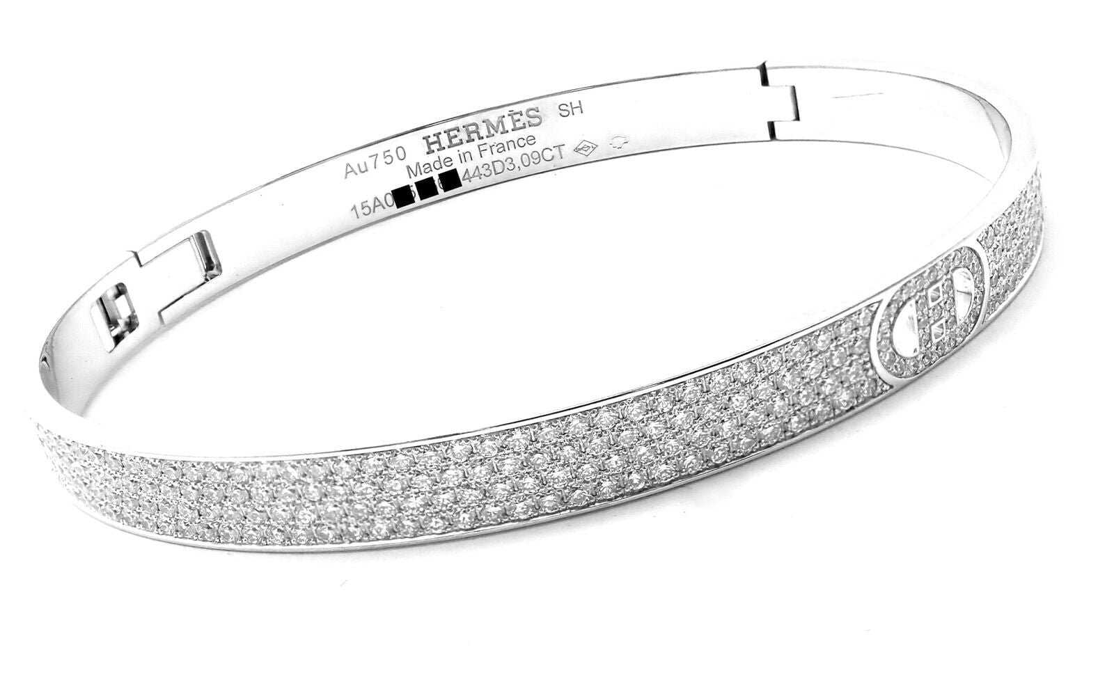 Authentic Hermes H D'Ancre 18k White Gold Diamond Small Bangle Bracelet - Luxury Jewelry for Women, Perfect Gift for Anniversary, Birthday & Special Occasions