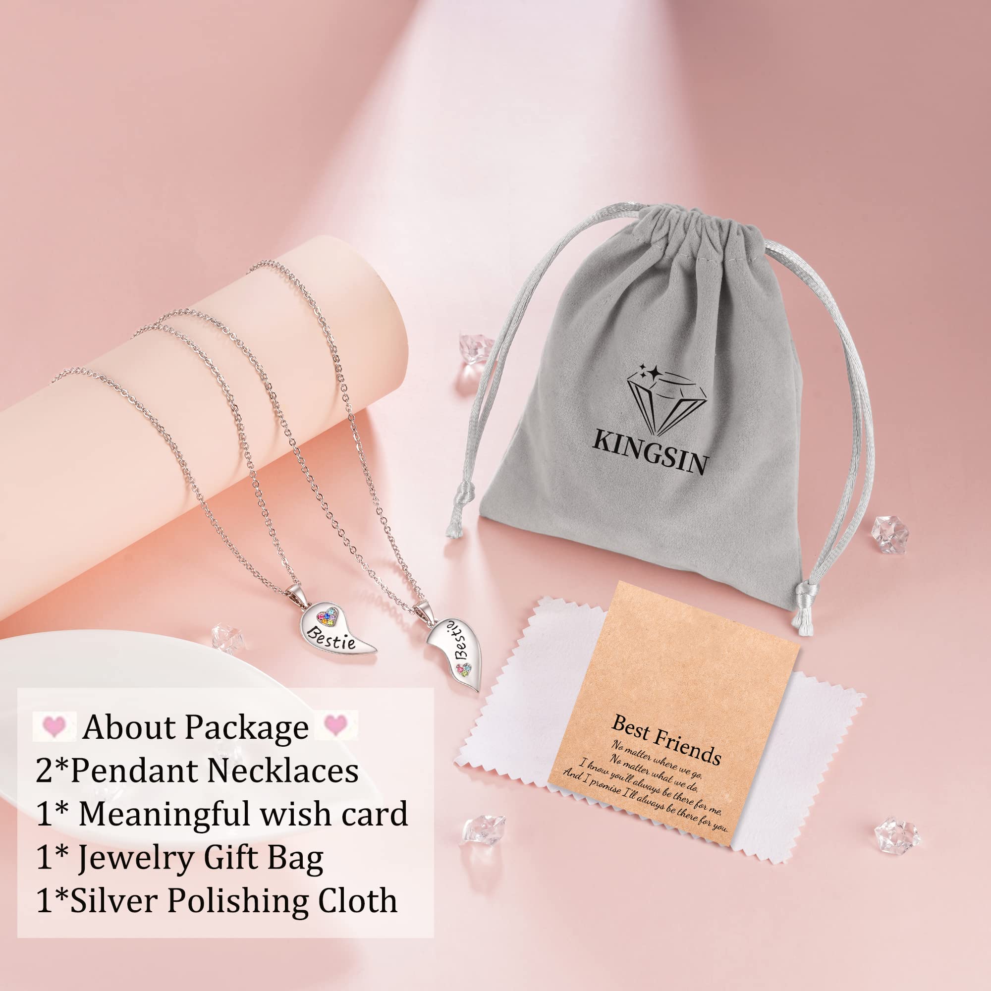 KINGSIN Best Friend Necklaces for Sisters - Matching BFF Jewelry Set for Women & Girls - Perfect Birthday Gift for Besties - Ideal for Anniversaries, Valentine's Day & Friendship Celebrations