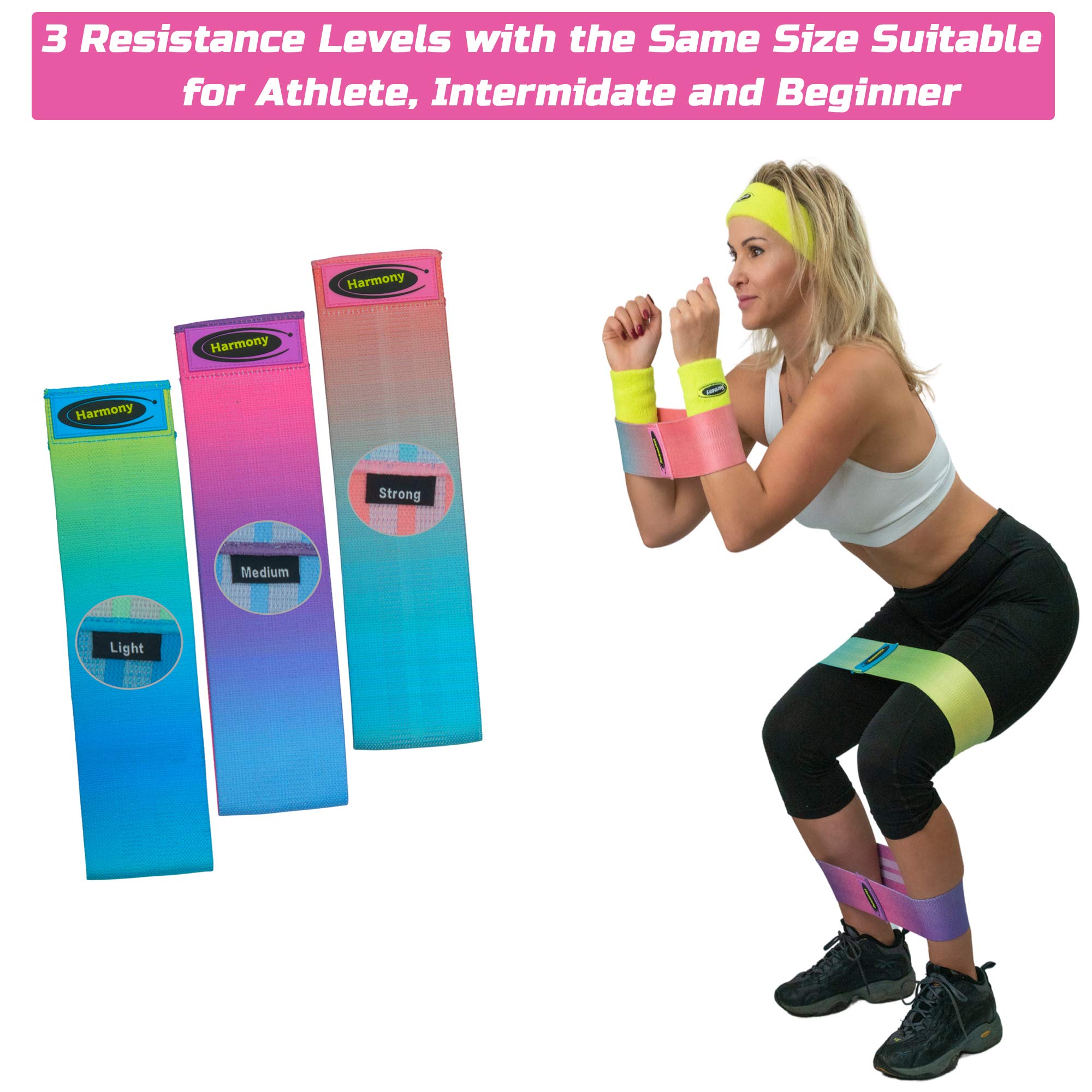 Premium Non-Slip Fabric Resistance Bands Set for Women - 3 Levels Booty Bands for Glute, Hip & Leg Workouts - Includes Sweat Headband, Wristband & Storage Backpack (7-Piece Set) - Perfect for Home Gym, Yoga, Pilates & Fitness Training