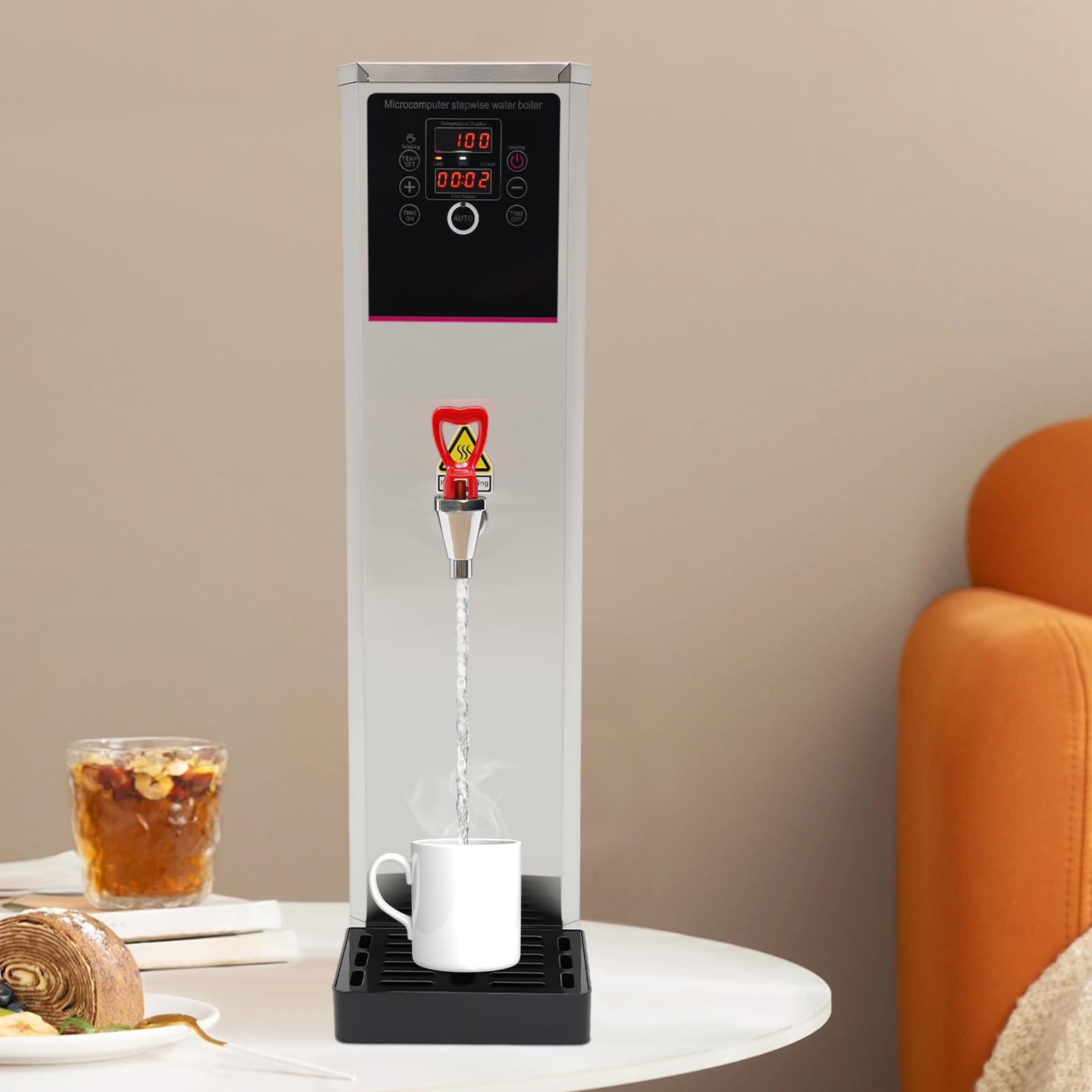 DYNAMI 3000W Commercial Hot Water Dispenser - 5.3 Gallon (20L) Large Capacity Electric Water Boiler with 304 Stainless Steel Tank - Intelligent Step Heating Technology - Perfect for Tea, Coffee, Restaurants, Cafes, Offices & Home Use (Silver)