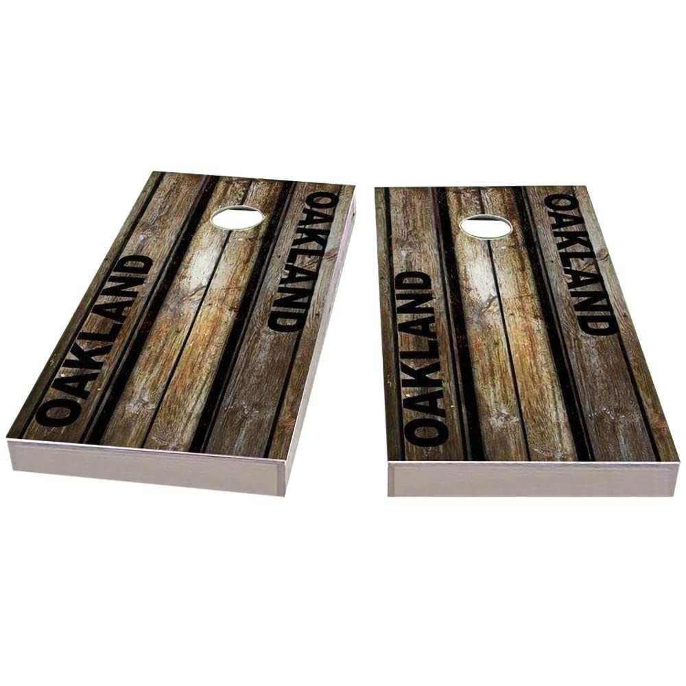 Oakland City Themed Cornhole Game Set - 2 Premium Wooden Boards & 8 Bean Bags for Outdoor Tailgating, Backyard Parties, and BBQ Events
