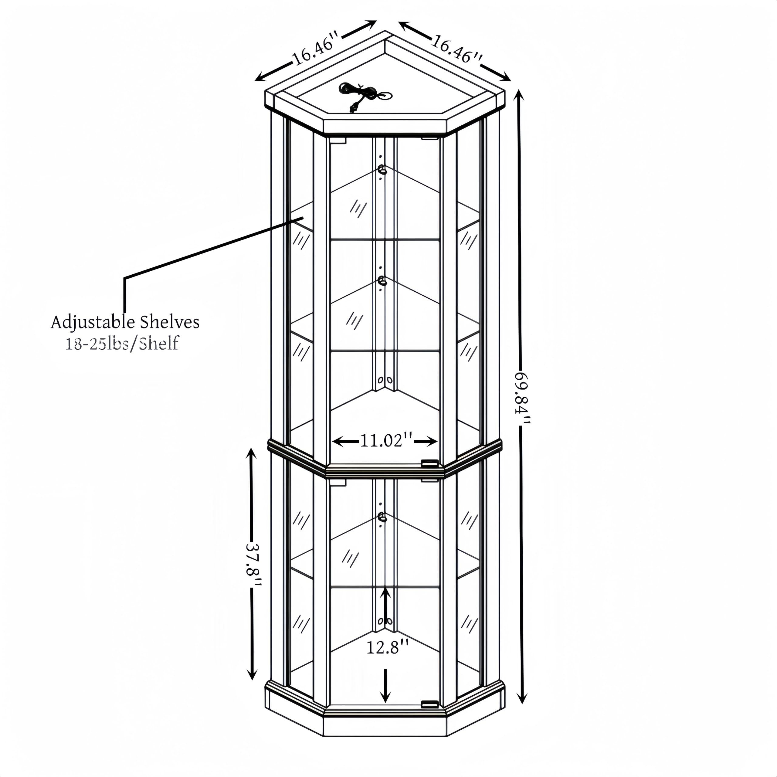 Corner Lighted Curio Cabinet - Glass Display Case with LED Lighting for Living Room, Antique Collections, Wine & Bar Glass Storage - Elegant Antique White Finish | Perfect for Home Decor, Showcasing Collectibles & Entertaining Guests