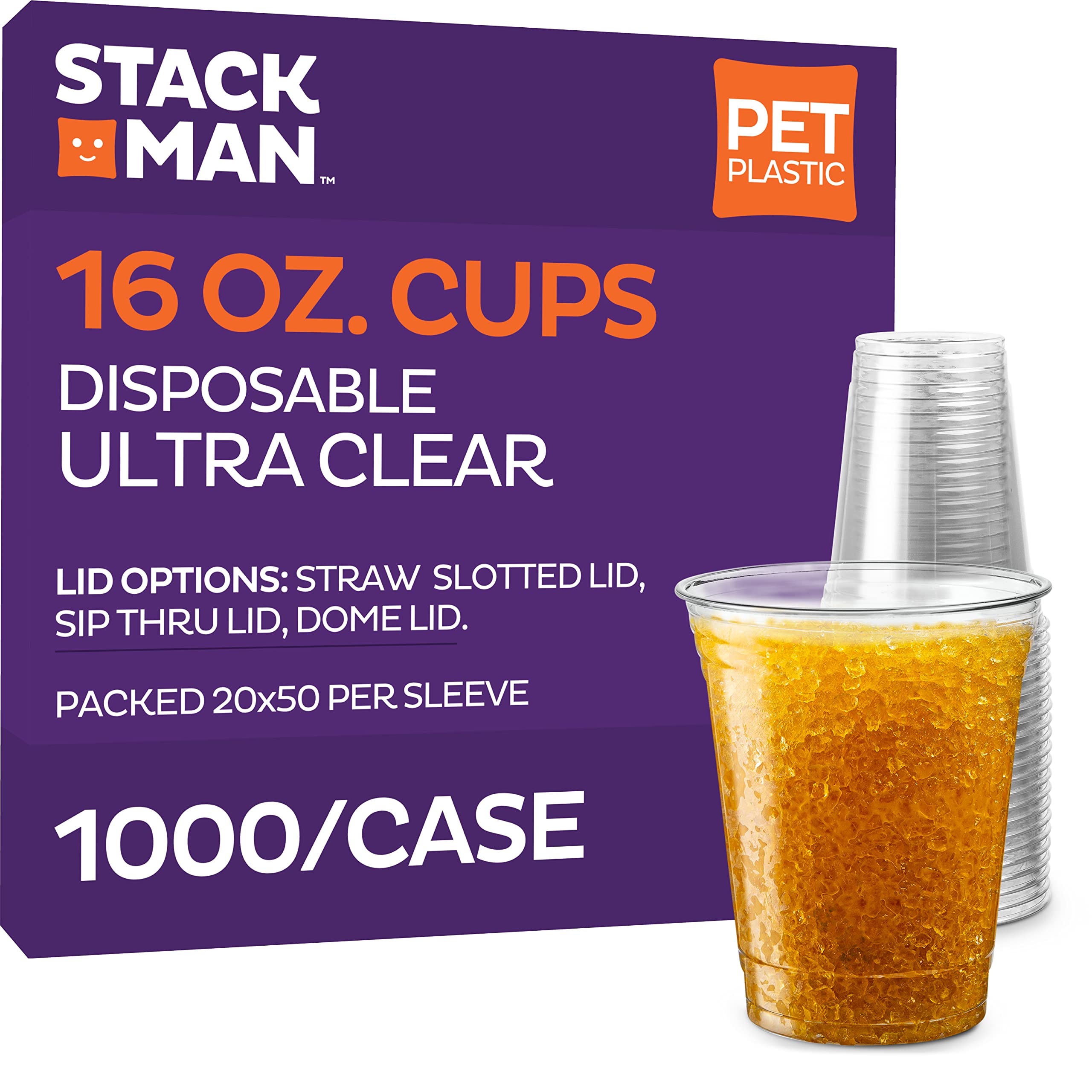 1000 Pack 16 oz Clear PET Plastic Cups - Disposable Party Drinking Cups for Cold Coffee, Smoothies, Beer & Iced Tea - Bulk Pack (20x50) - Perfect for Parties, BBQs, Picnics & Office Events