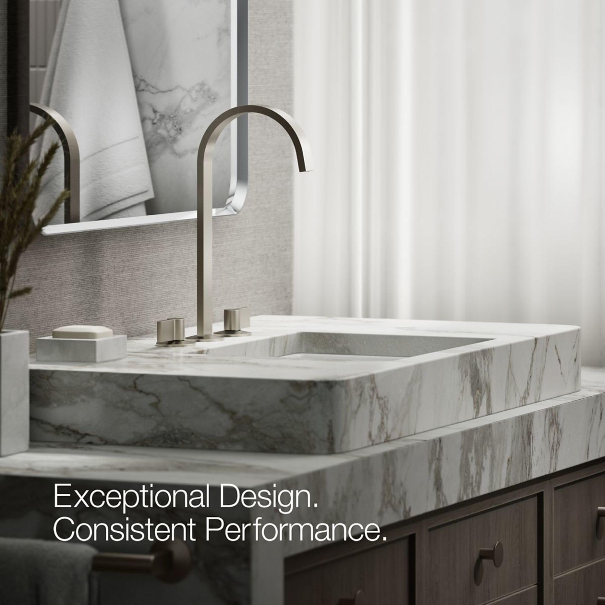 KOHLER Ribbon Design Bathroom Sink Faucet - Modern Waterfall Spout for Vanity & Powder Room (Perfect for Contemporary Home Decor)