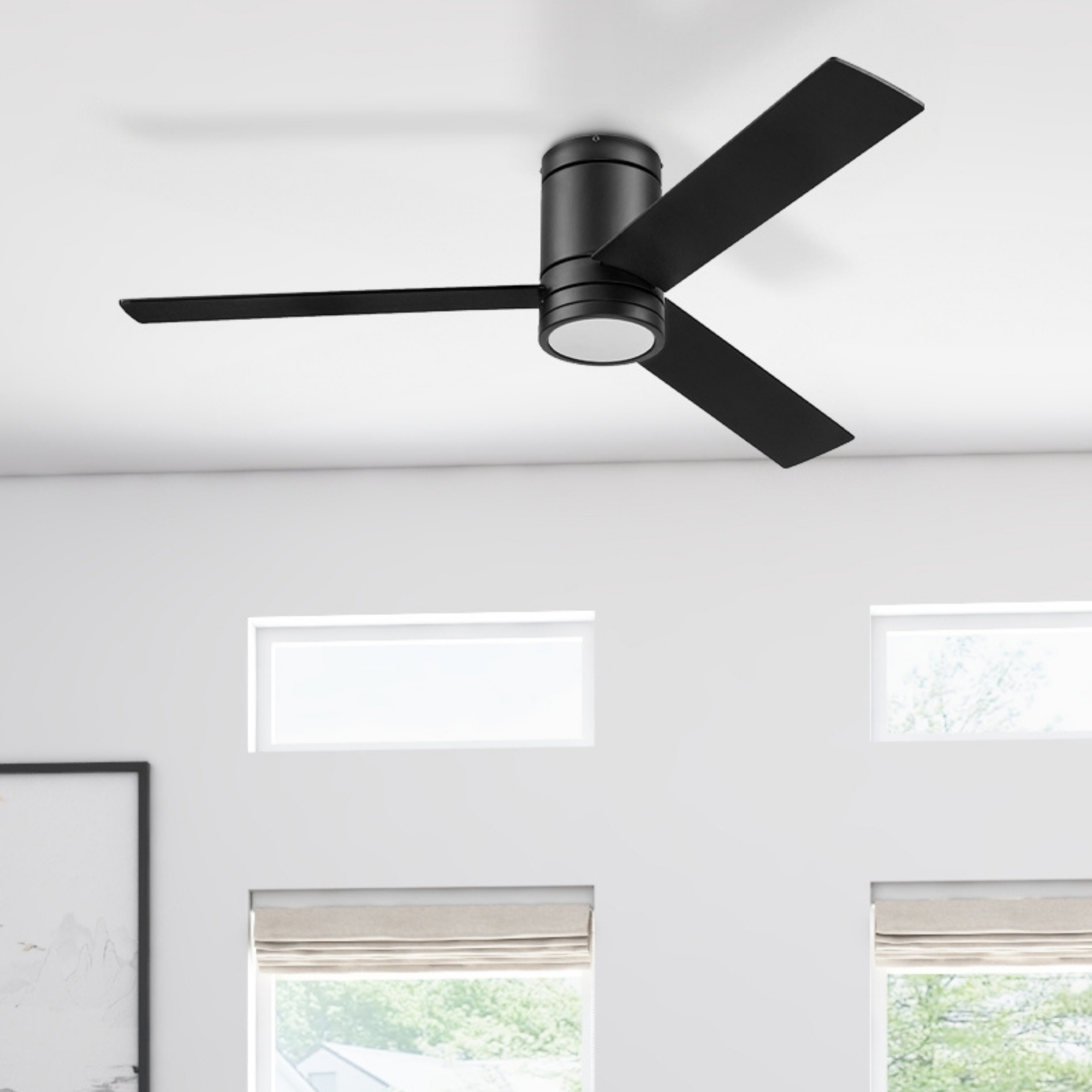 52 Inch Matte Black Ceiling Fan with Remote Control - Energy Efficient, Quiet Operation for Living Room, Bedroom, or Office