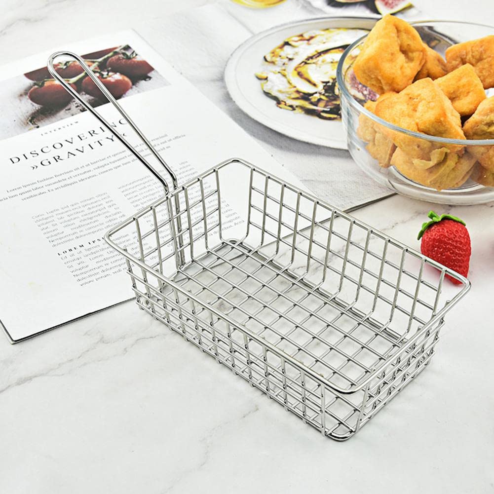 Stainless Steel French Fries Basket - Square Food Frying Container for Potato Chips, Snacks & Cooking - Durable Chip Display Basket (Silver) | Perfect for Restaurants, Food Trucks & Home Kitchen Use