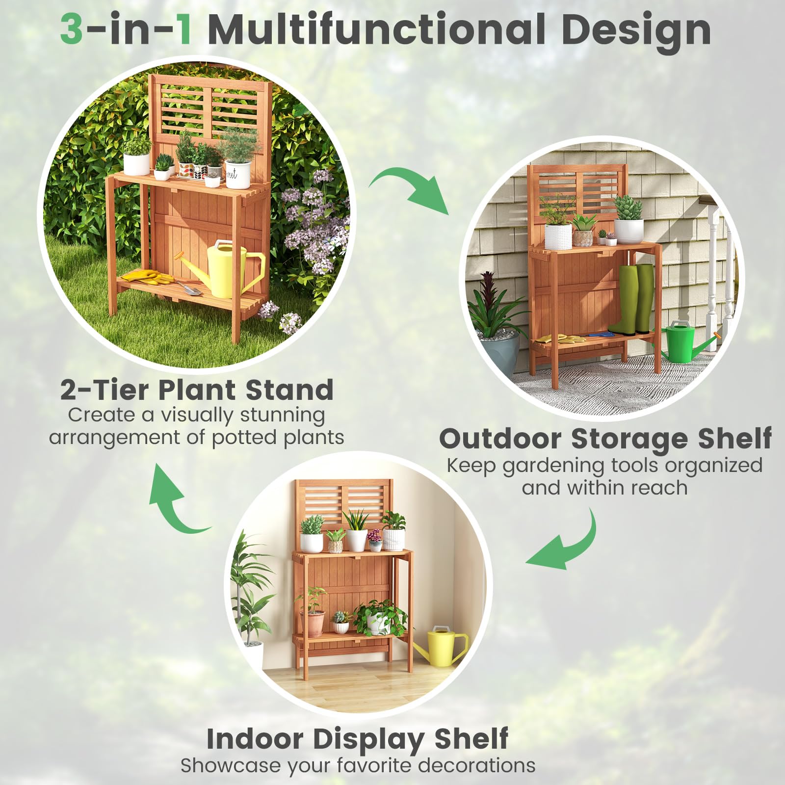 Folding Potting Bench with Trellis & 2-Tier Shelves - Sturdy Wooden Garden Workstation for Planting, Potting & Organizing - Perfect for Outdoor, Deck, Balcony, Backyard & Gardening Enthusiasts