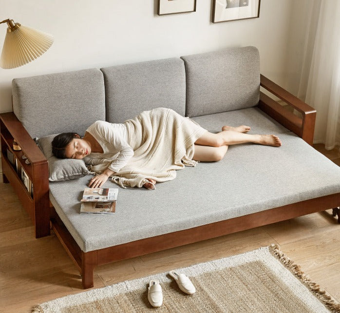 Oak & Beech Folding Multi-Functional Storage Sofa Bed - Convertible Guest Bed with Hidden Storage for Small Spaces, Living Rooms & Apartments