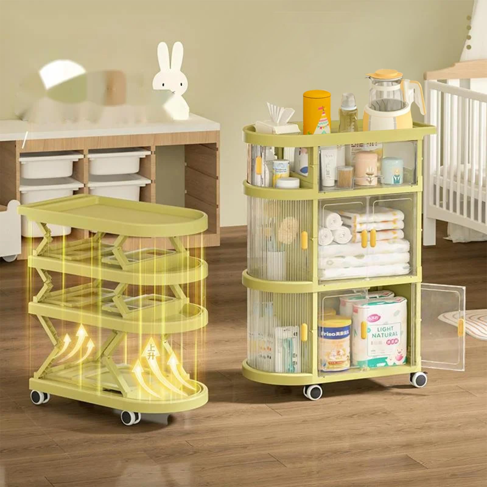ASHAMX1 Baby Cart Organizer - 3-Tier Rolling Diaper Caddy with Wheels & Drawers, Portable Nursery Storage for Diapers, Wipes, Toys - Perfect for Nursery, Bedroom & On-the-Go Parents