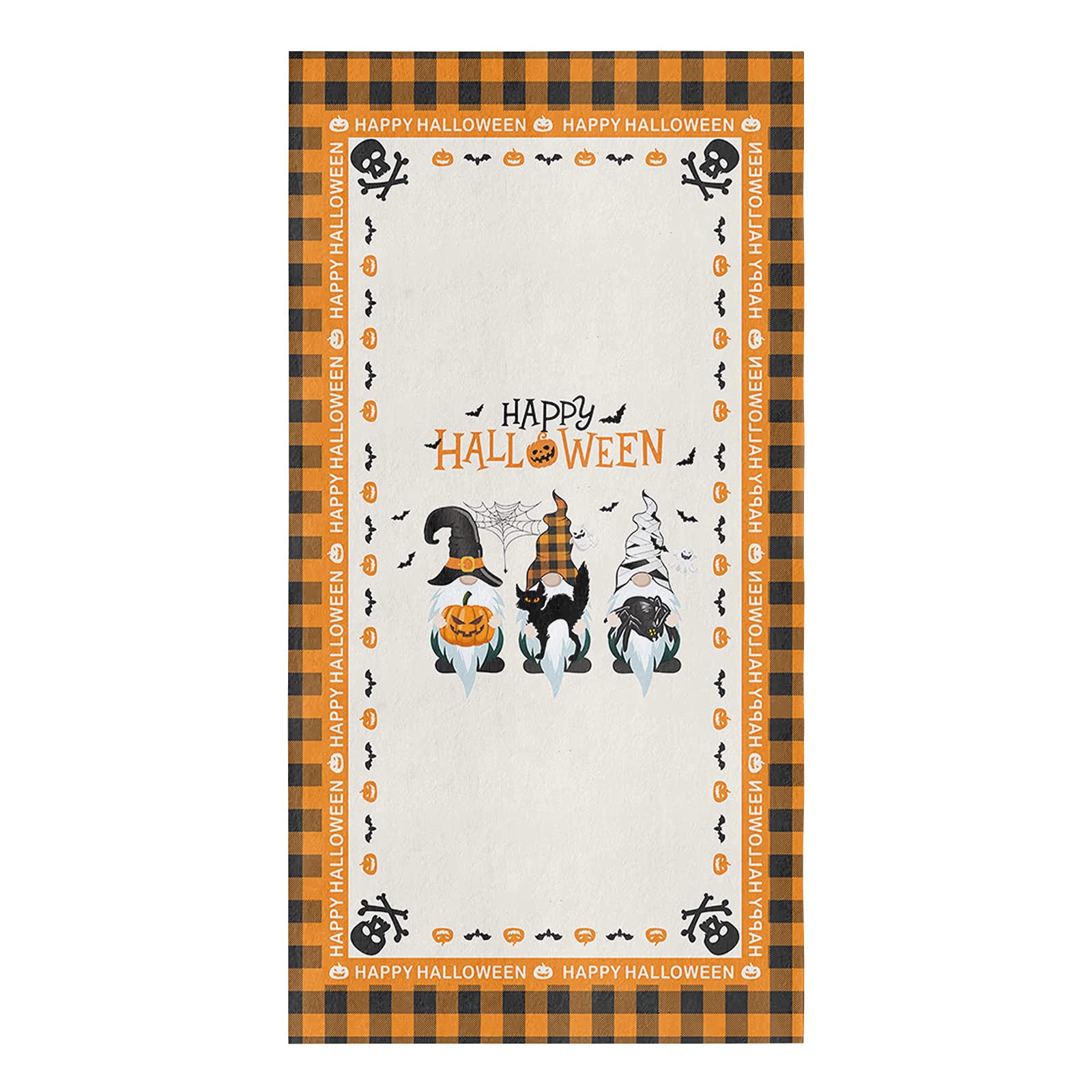Amaze-Home Halloween Pumpkin Gnome Bat Kitchen Dish Towels Set - 18x28 Inch Soft Absorbent Microfiber Tea Towels (Orange Black Plaid) for Kitchen, Bathroom & Holiday Decor | Perfect for Cooking, Cleaning & Seasonal Home Decor