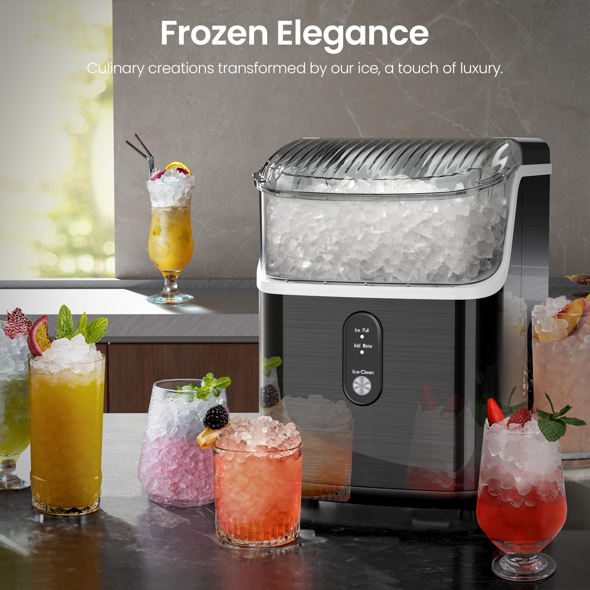 Kismile Countertop Nugget Ice Maker Machine - 35lbs/Day Pellet Ice Maker with Self-Cleaning & One-Click Operation, Portable Crushed Ice Maker for Home, Kitchen, Office - Perfect for Cocktails, Sodas & Entertaining