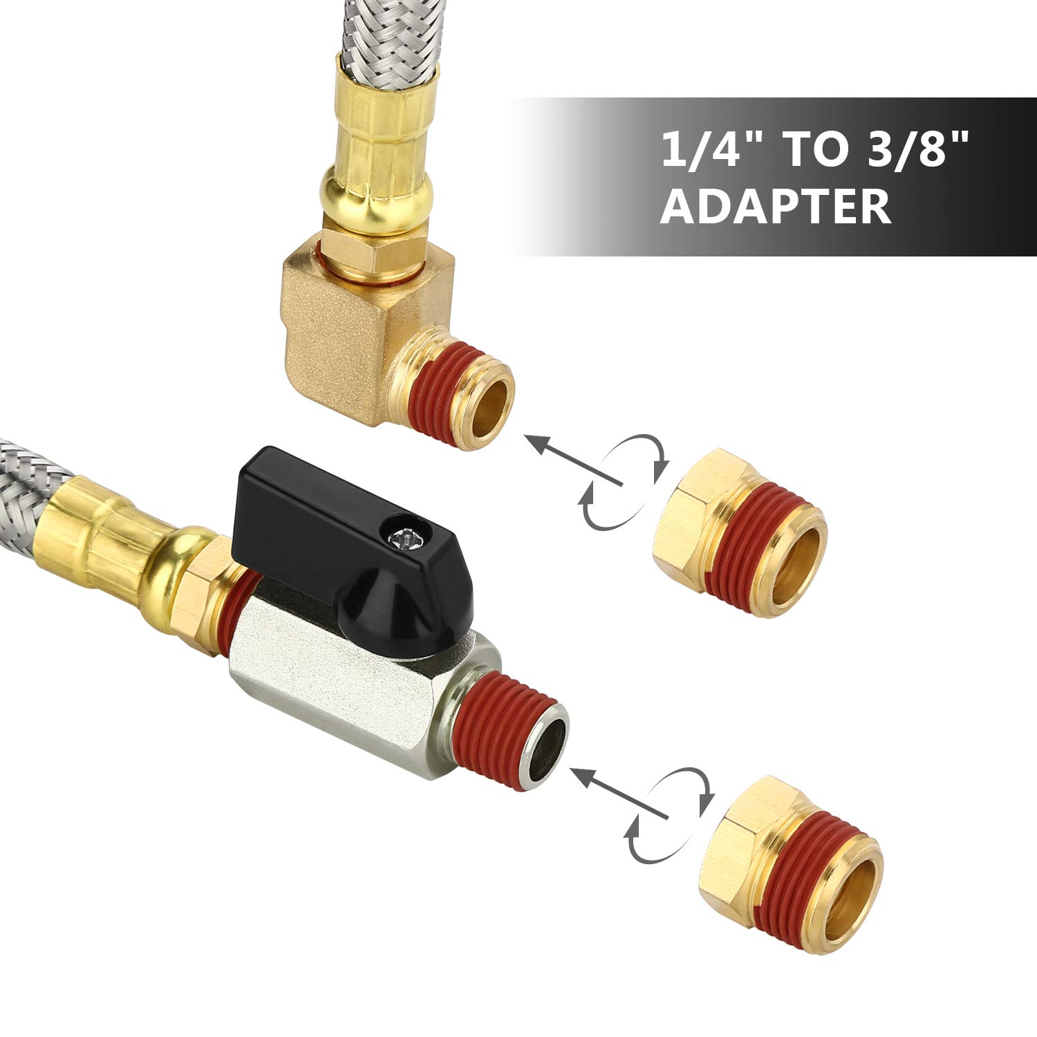 HK Extended Tank Drain Assembly Kit - 10 Inch Braided Steel Hose with 1/4 Inch Drain Valve & Elbow Fitting for Air Compressors - Perfect for Industrial, Garage & Workshop Maintenance