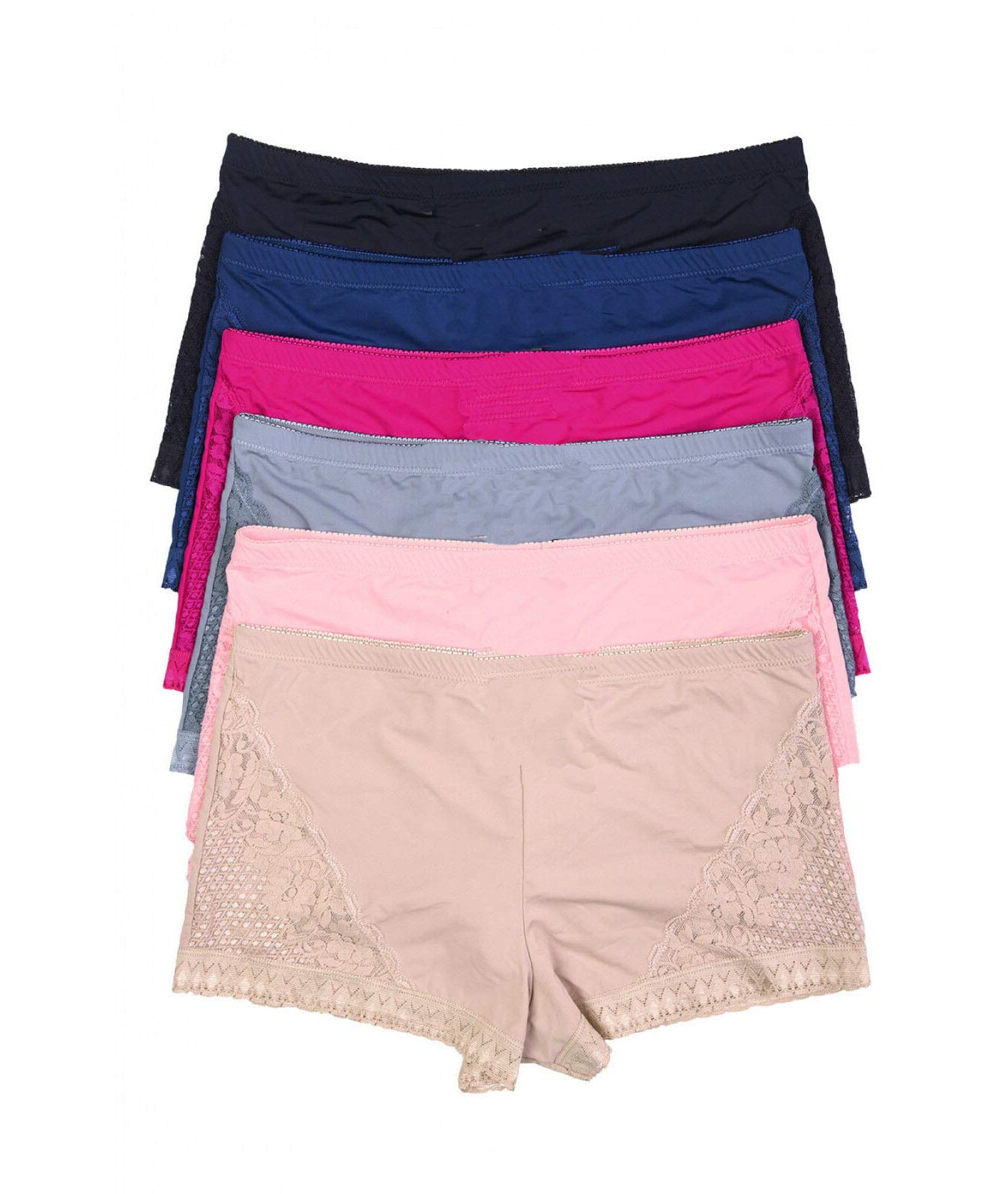 Iheyi 6 Pack Women's Lace Boyshort Panties - Regular & Plus Size Cotton Underwear for Everyday Comfort | Perfect for Work, Sleep & Lounge Wear