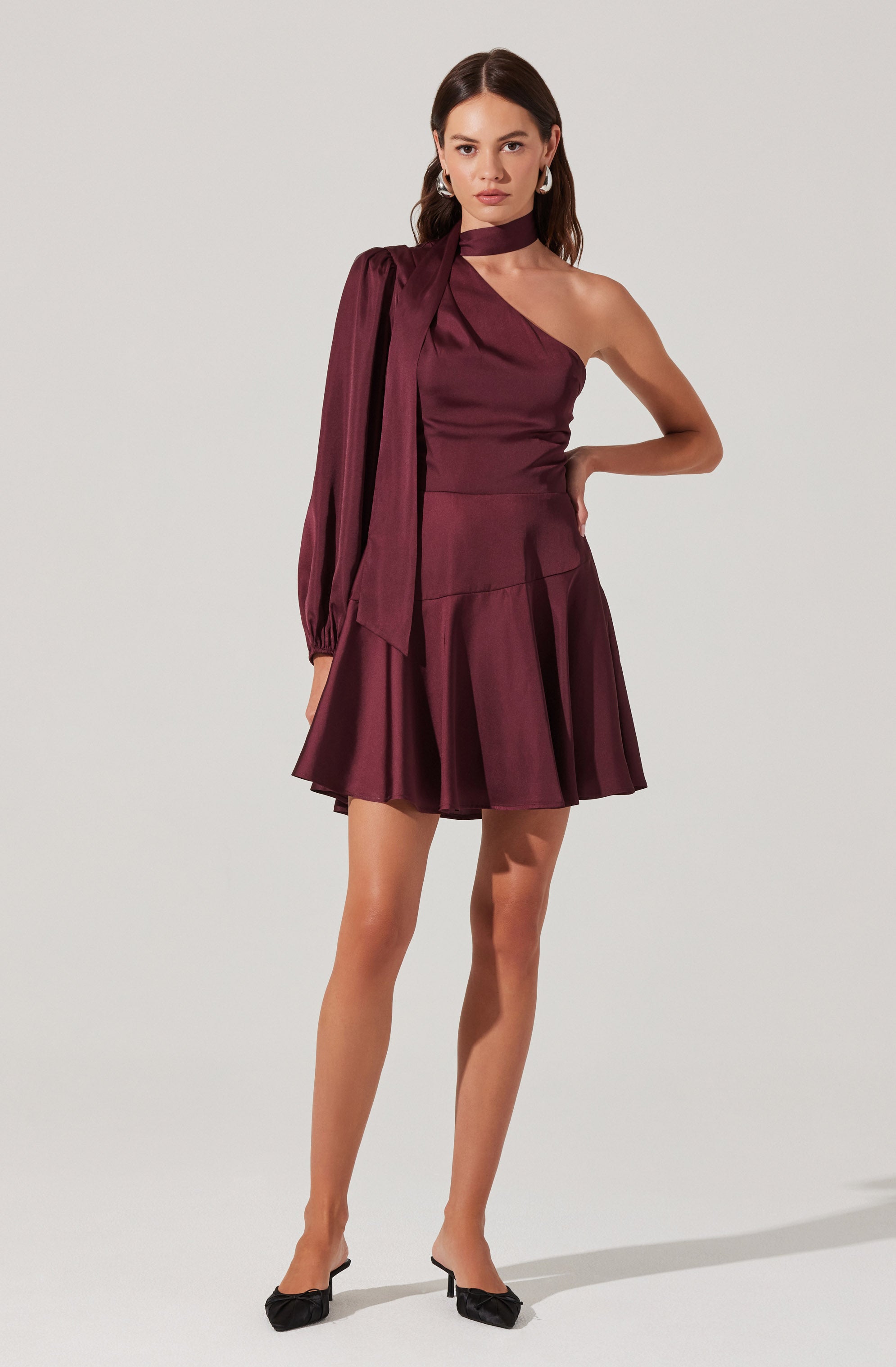 Elegant Satin Scarf Mini Skater Dress for Women - Flowy Party & Date Night Outfit - Perfect for Weddings, Cocktail Parties and Special Occasions