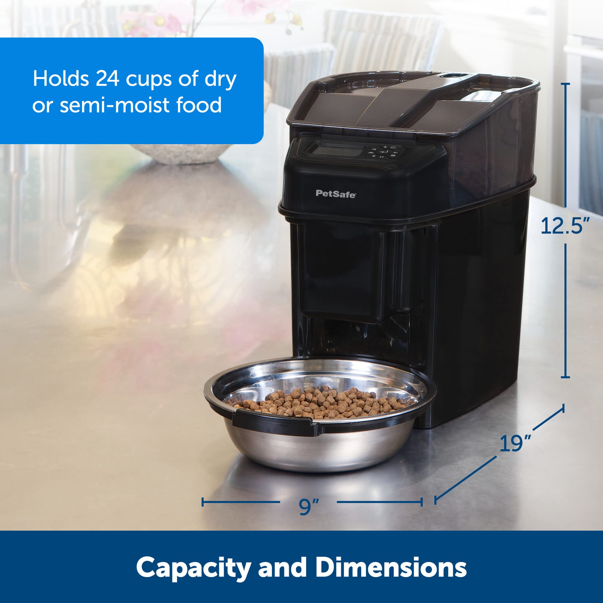 PetSafe Automatic Cat Feeder - Programmable Pet Food Dispenser for Cats & Dogs - 24 Cup Capacity Dry/Semi-Moist Food - Smart Timer & Portion Control - Perfect for Travel, Workdays & Multi-Pet Homes