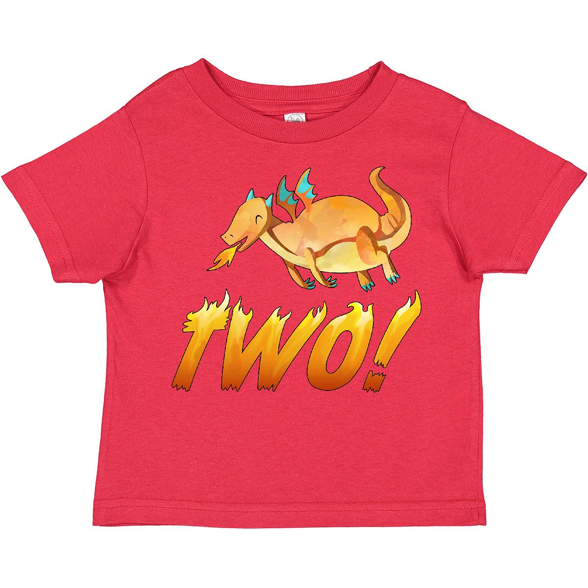 inktastic 2 Second Birthday Orange Dragon Breathing Fire Toddler T-Shirt - Fun Birthday Party Outfit for Boys & Girls