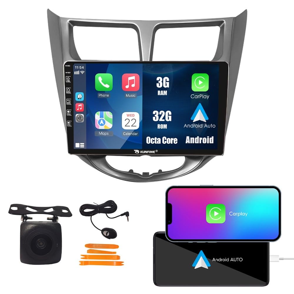 Android 10 Car Stereo with GPS Navigation - 2.5D Touch Screen Multimedia Player for Hyundai Verna/Accent/Solaris (2010-2016) | Silver | Perfect for Road Trips & Daily Commuting