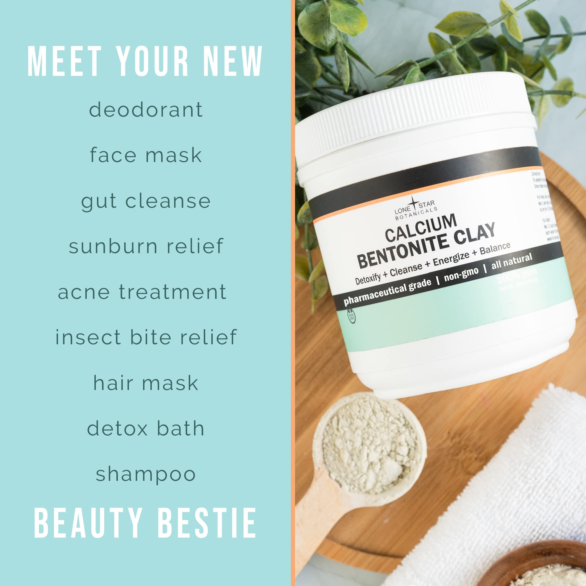 Pure Pharmaceutical Grade Calcium Bentonite Clay Powder - Detoxifying Face, Body & Hair Mask for Deep Pore Cleansing | Natural Mud Mask for Skin Health & Beauty | Perfect for Spa Days, Acne Treatment & Holistic Skincare Routines