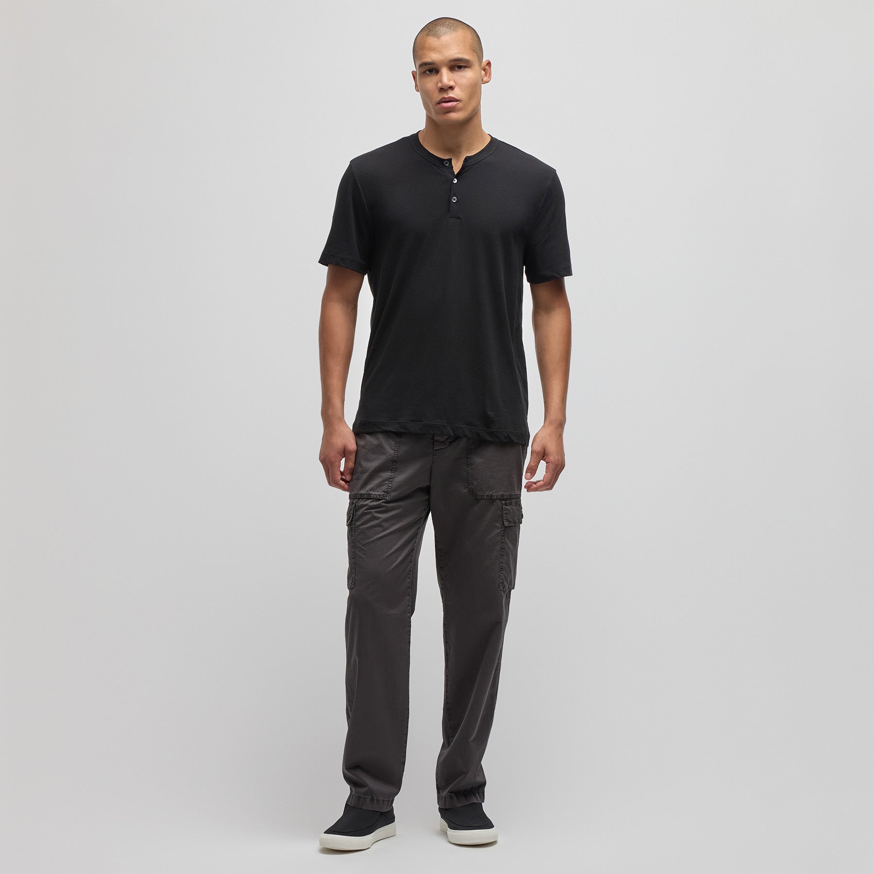 Men's Soft Cotton Jersey Short Sleeve Henley T-Shirt - Black | Casual & Comfortable Everyday Wear for Work, Travel & Outdoor Activities
