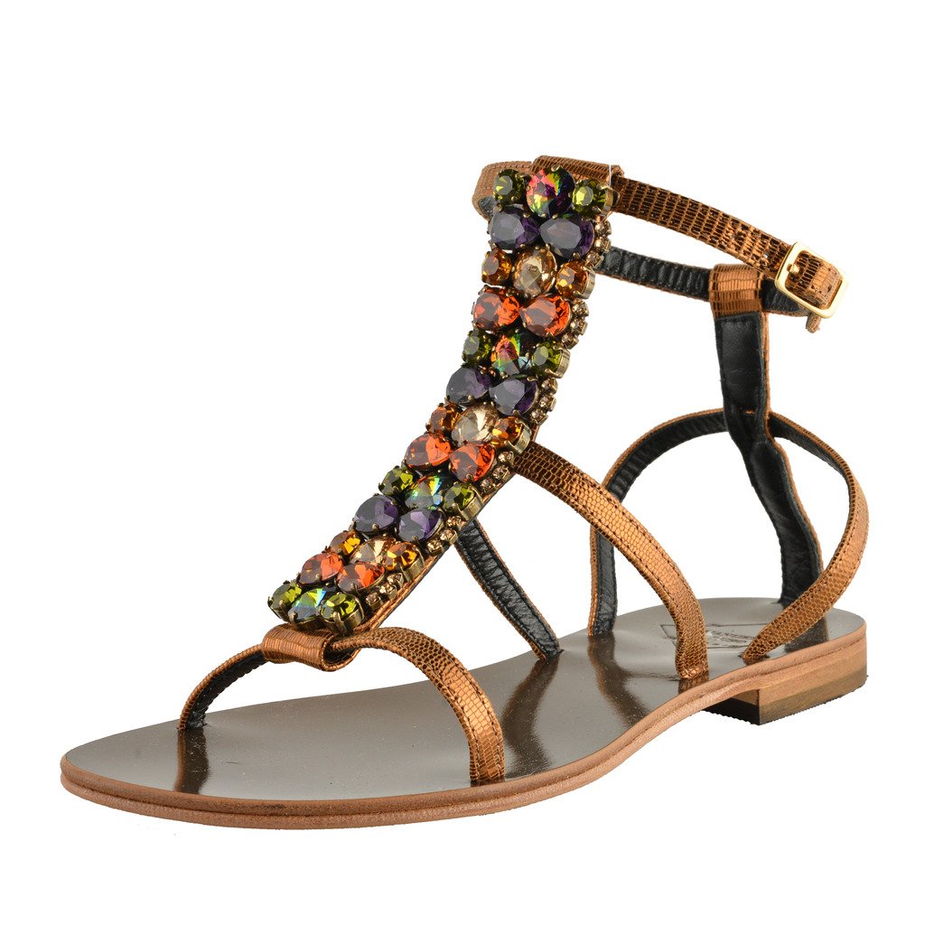 Capri Women's Stone Decorated Flat Sandals - Comfortable Summer Beach Shoes US Size 7 (IT 37) - Perfect for Vacation, Walking & Casual Outings