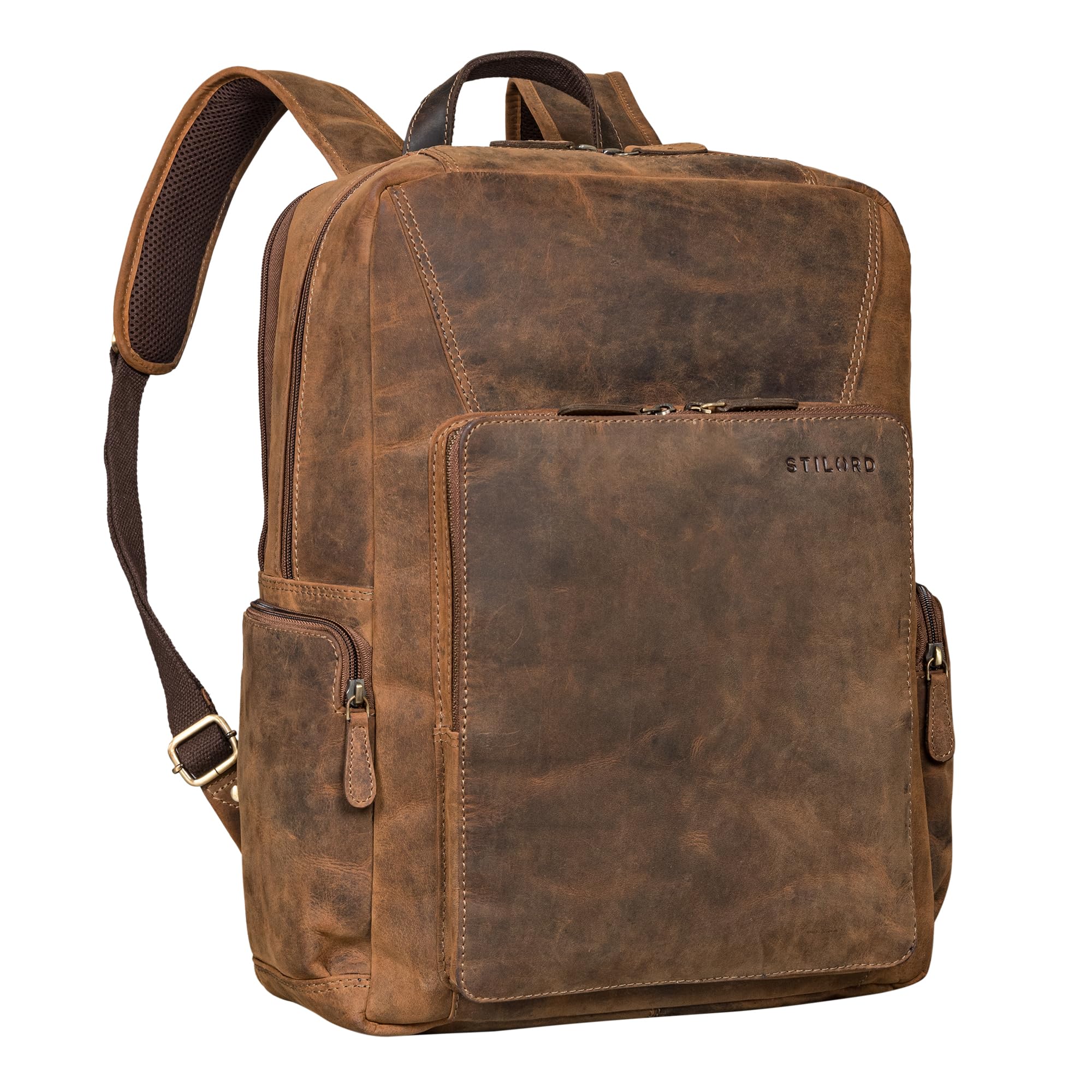 STILORD 'Werner' Genuine Leather Vintage Backpack - 17 Inch Laptop Compartment, Multiple Pockets, Business & Travel Daypack - Perfect for Office, Commuting & College Use