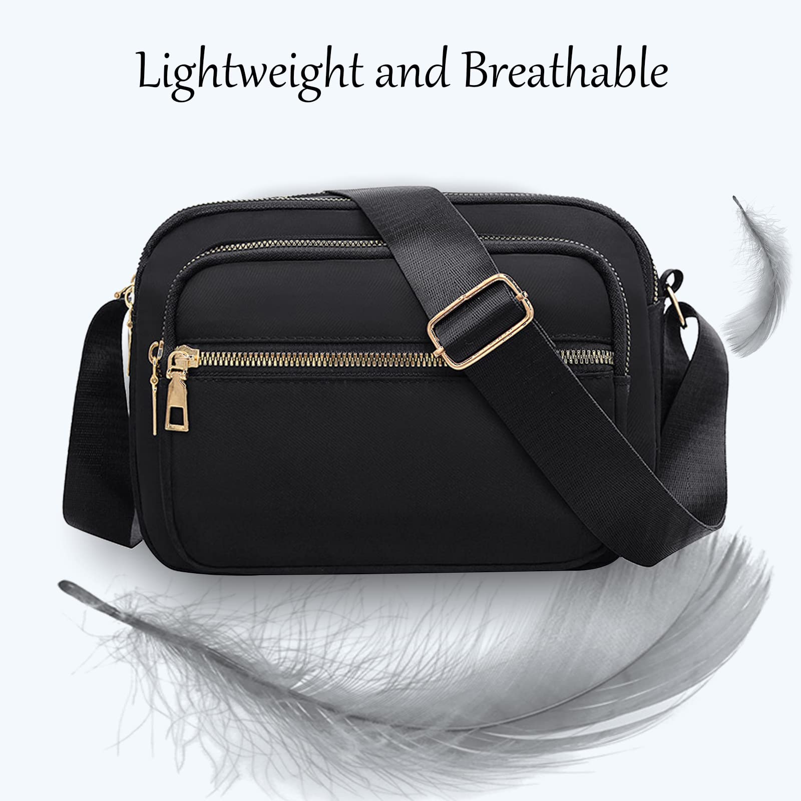 **KEYRI Women's Waterproof Nylon Crossbody Bag with 3 Zippered Compartments, Adjustable Wide Strap - Perfect for Travel, Shopping & Everyday Use**