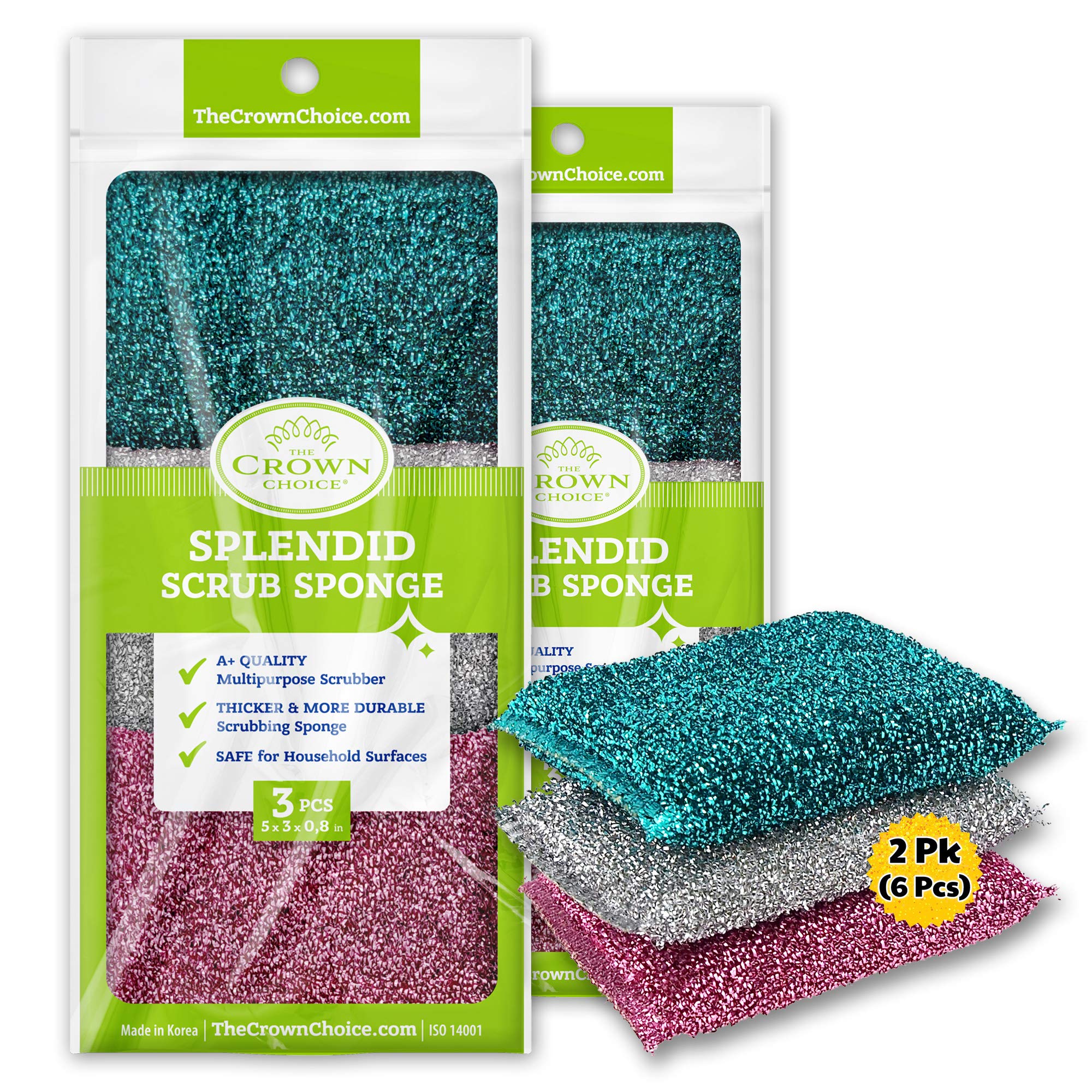Non-Scratch Dish Sponges (6-Pack) - Reusable Kitchen Scrubbers for Pots & Pans - Dishwashing & Sink Cleaning Essentials