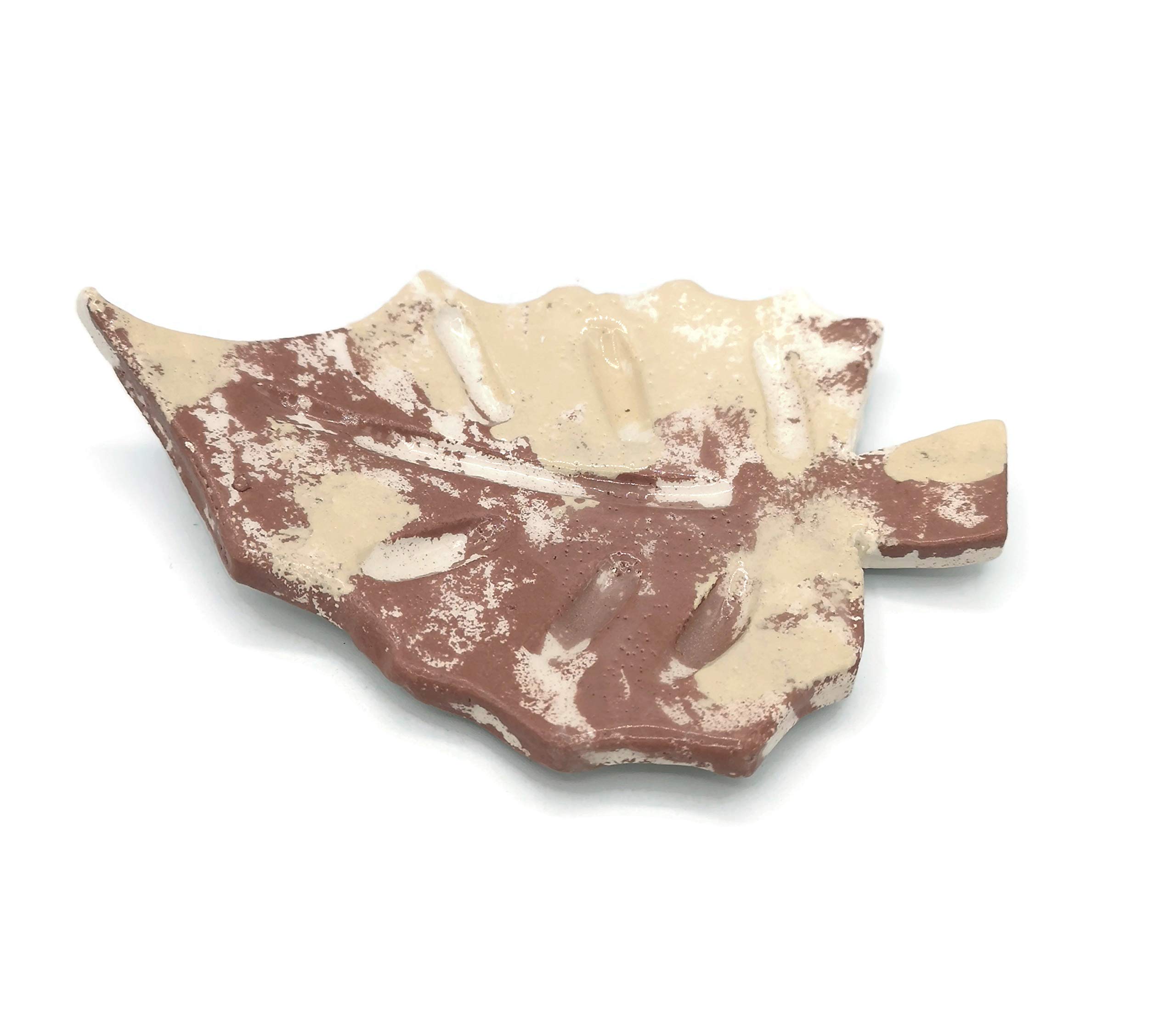 Handmade Ceramic Soap Dish for Bar Soap - Brown Leaf Design with Sponge Holder | Autumn-Themed Bathroom Decor for Spa, Vanity & Gift Giving