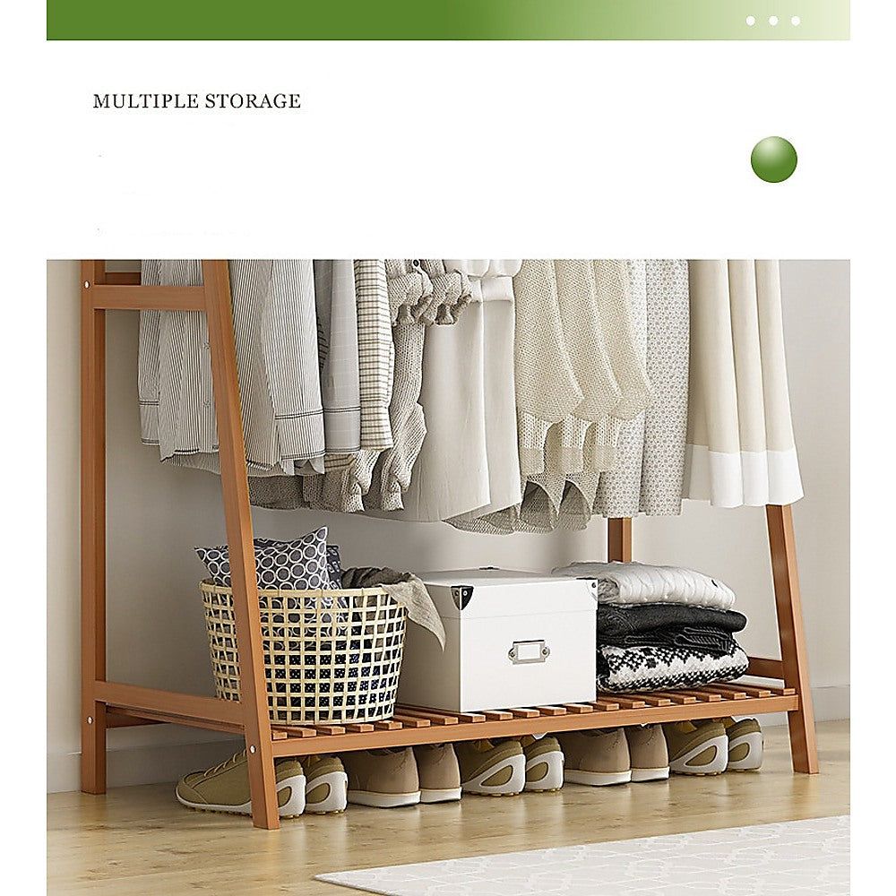 Portable Bamboo Clothes Rack - Adjustable Garment Stand with Hanging Rod for Closet, Bedroom & Laundry Room | Space-Saving Wardrobe Organizer for Drying Clothes & Storing Coats