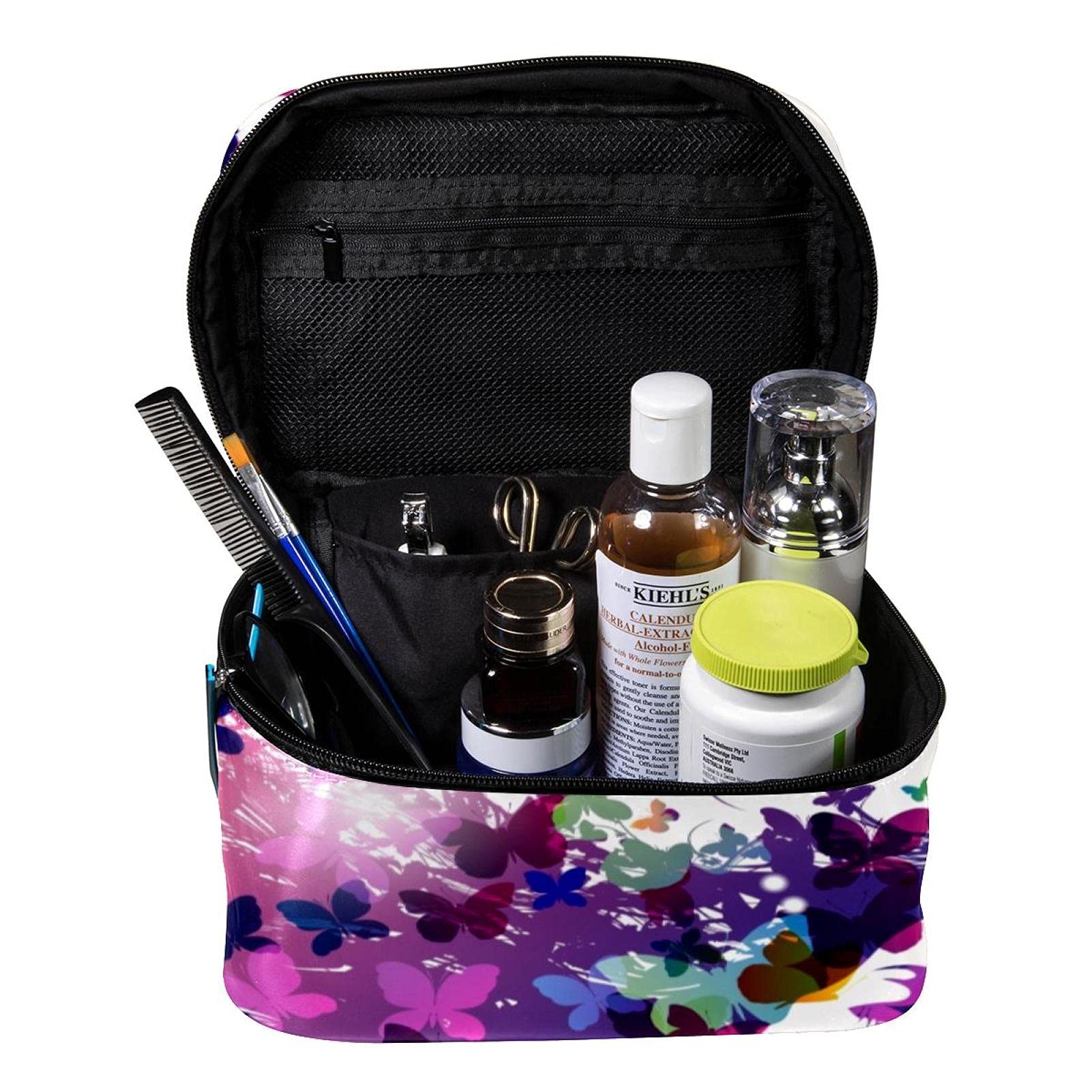 Artistic Floral Hair & Butterflies Travel Makeup Bag - Large Cosmetic Organizer with Zipper for Women & Girls | Perfect for Vacation, Gym & Daily Essentials Storage