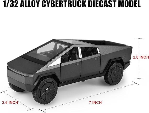 1:32 Scale Gray Cybertruck Metal Diecast Toy Truck with LED Lights & Sound Effects - Realistic Tesla Cybertruck Replica for Kids & Collectors - Perfect Birthday Gift & STEM Learning Toy for Boys & Girls (Black) - Great for Playtime, Display & Car Enthusiast Collections