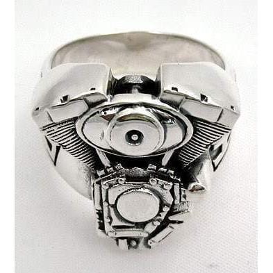 Sterling Silver Chopper Motorcycle Engine Biker Ring for Men - Heavy Duty Biker Jewelry - Perfect for Motorcycle Riders & Biker Gangs - Gift for Bikers & Rock Music Fans