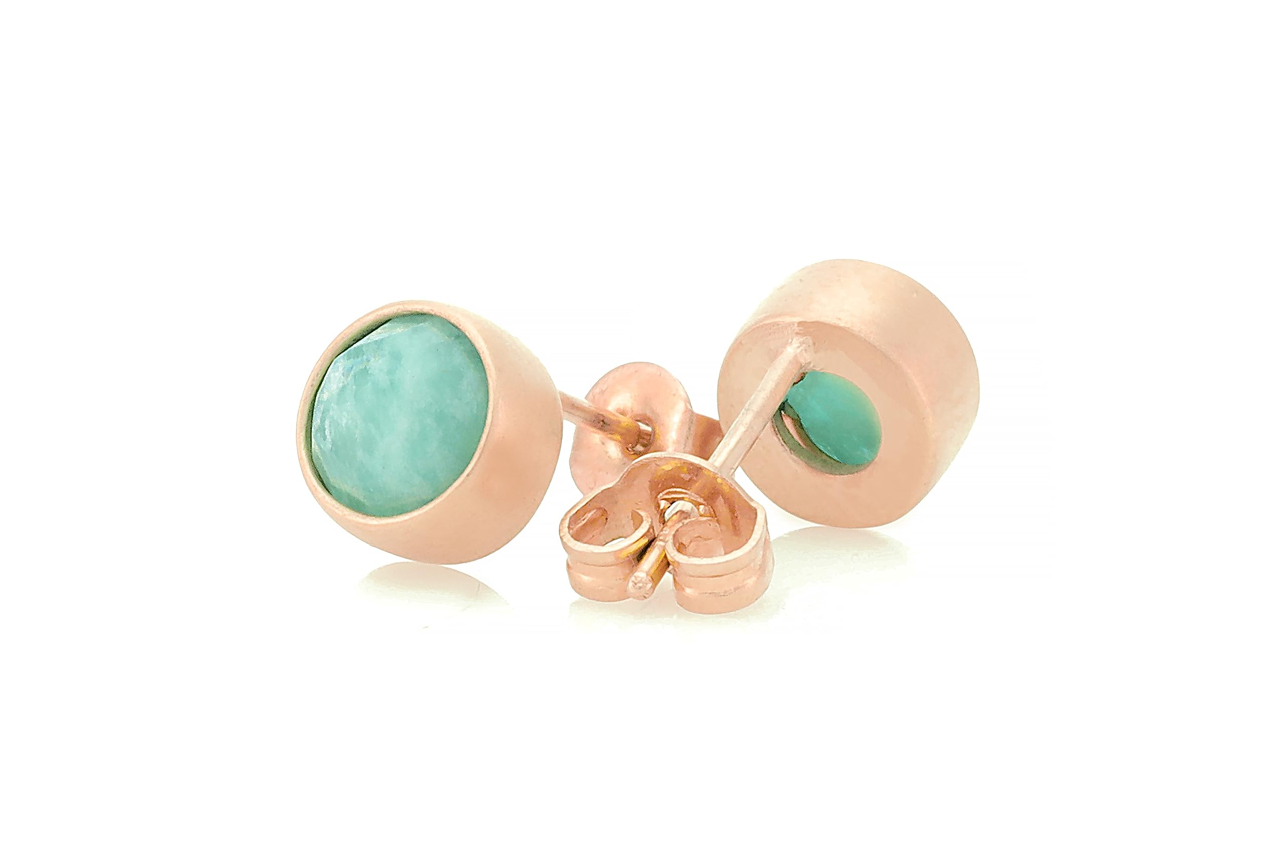 925 Sterling Silver Amazonite Earrings - Palladium Plated Gemstone Stud Earrings with Bezel Setting | Minimalist Sky Blue Bridesmaid Jewelry | High Energy AA Quality Indian Stone | Perfect for Weddings, Gifts & Everyday Elegance