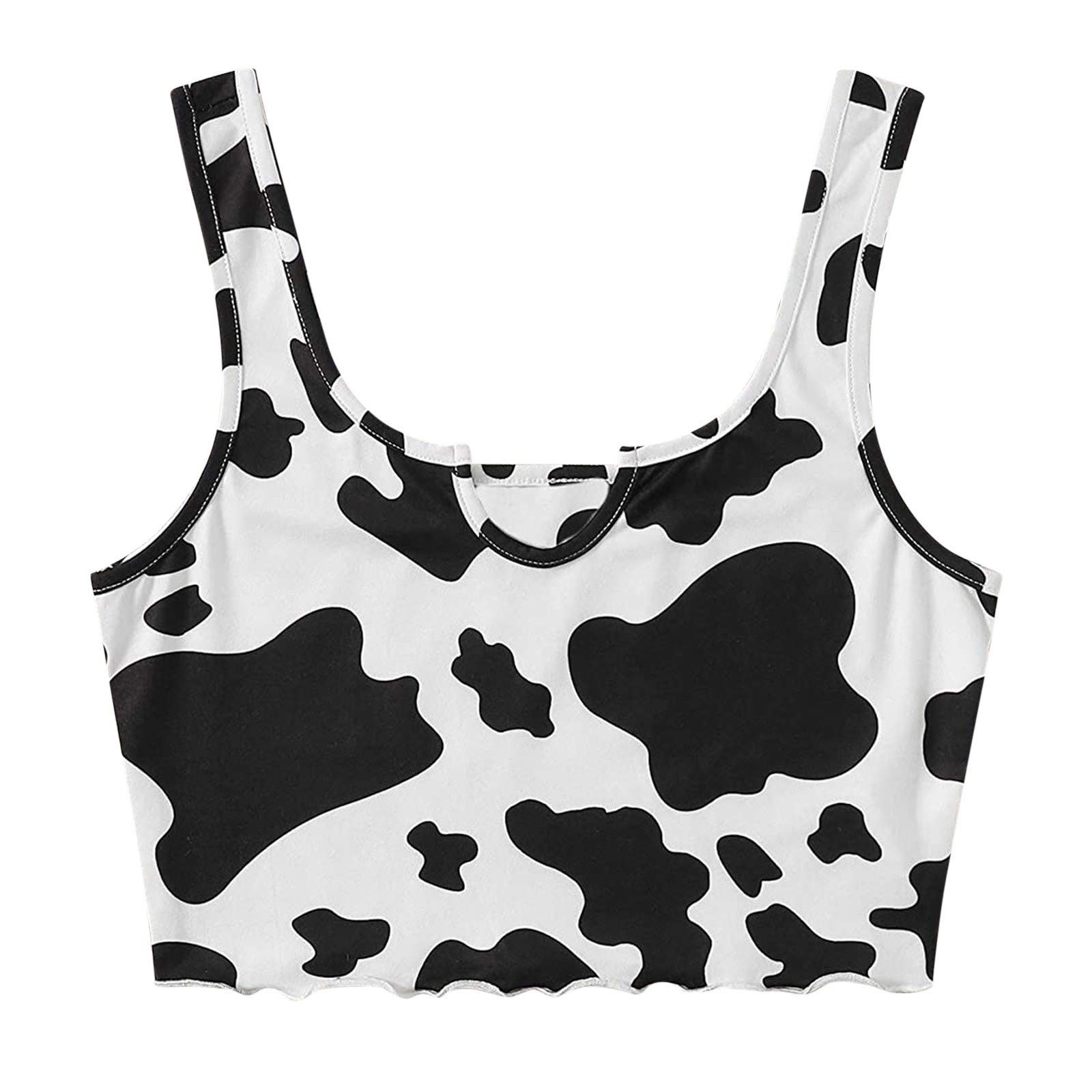 Women's Cute Cow Print Tank Top - Sleeveless Crop Top with U Neck for Summer, Beach, and Casual Wear